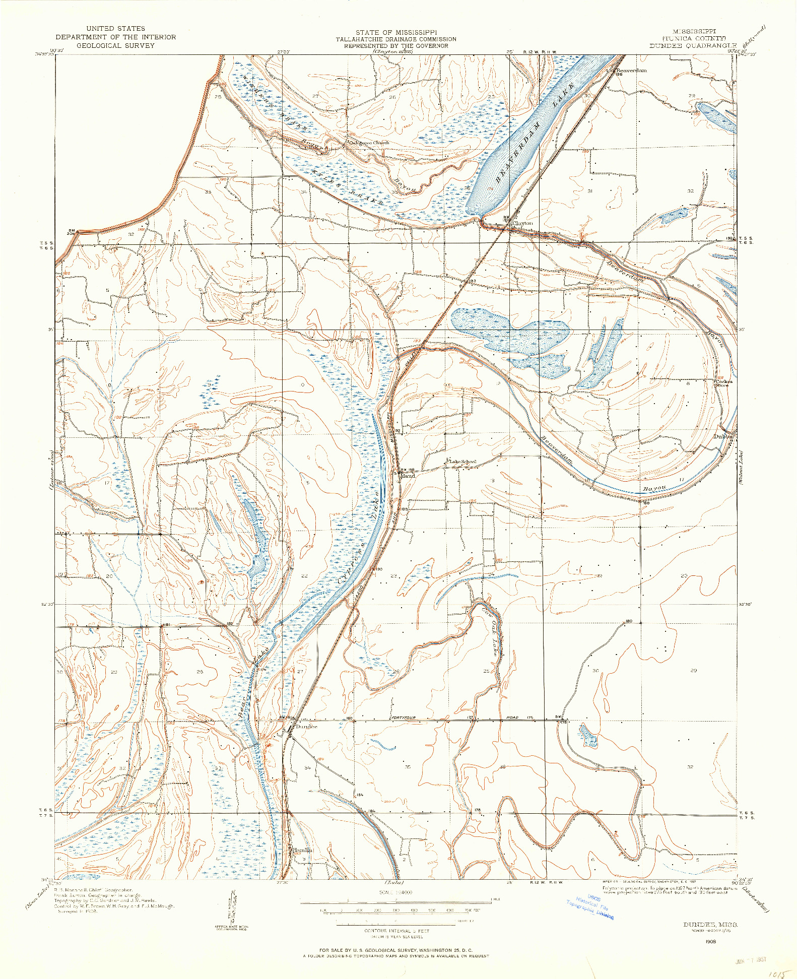 USGS 1:24000-SCALE QUADRANGLE FOR DUNDEE, MS 1908