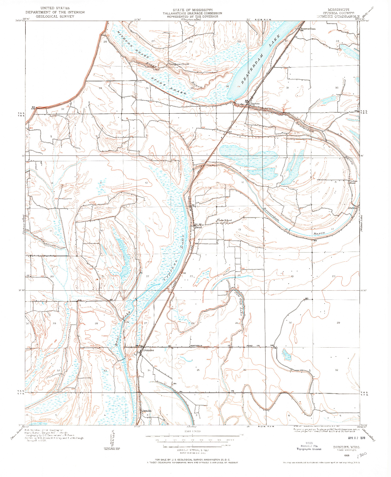 USGS 1:24000-SCALE QUADRANGLE FOR DUNDEE, MS 1908