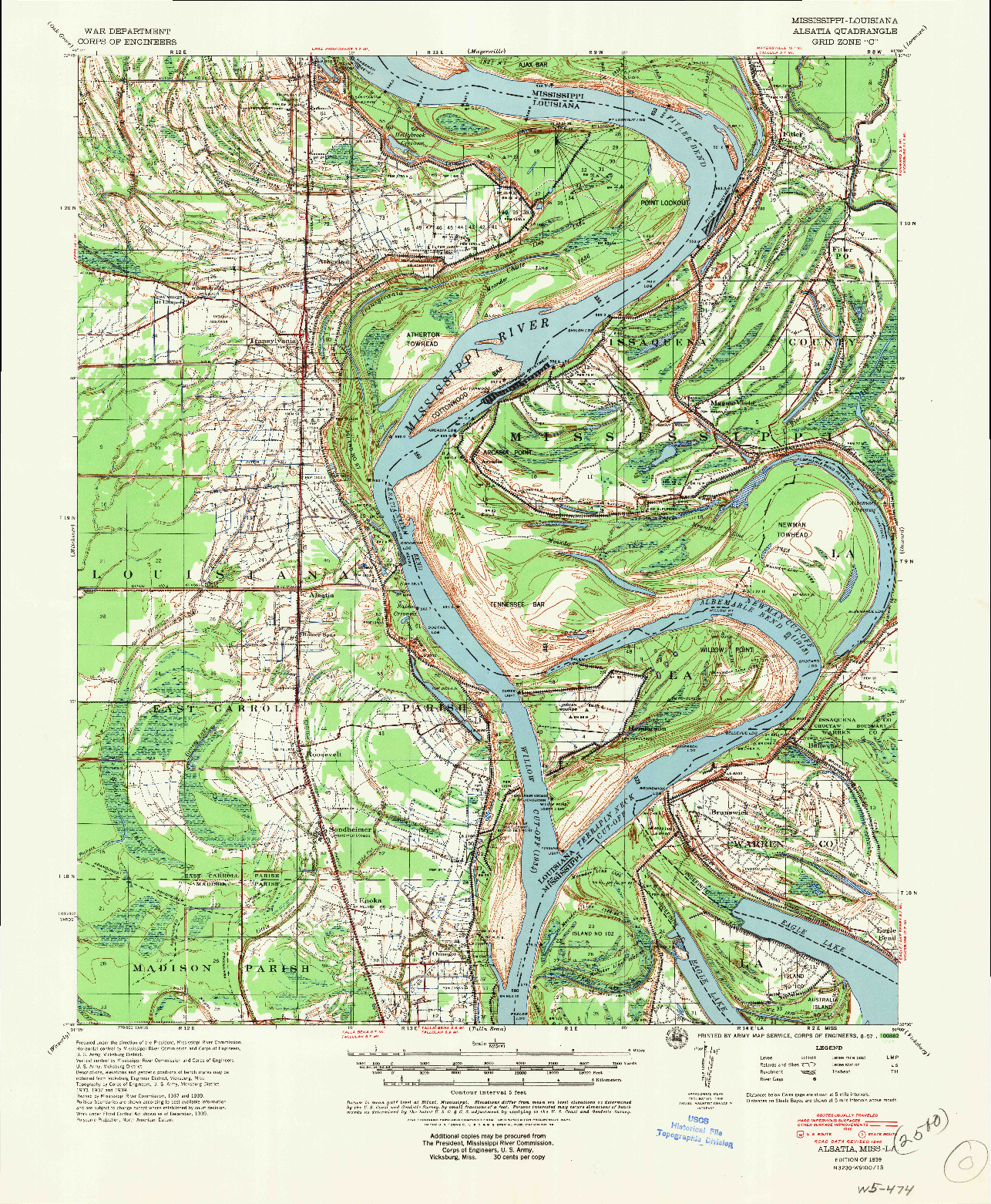 USGS 1:62500-SCALE QUADRANGLE FOR ALSATIA, MS 1939