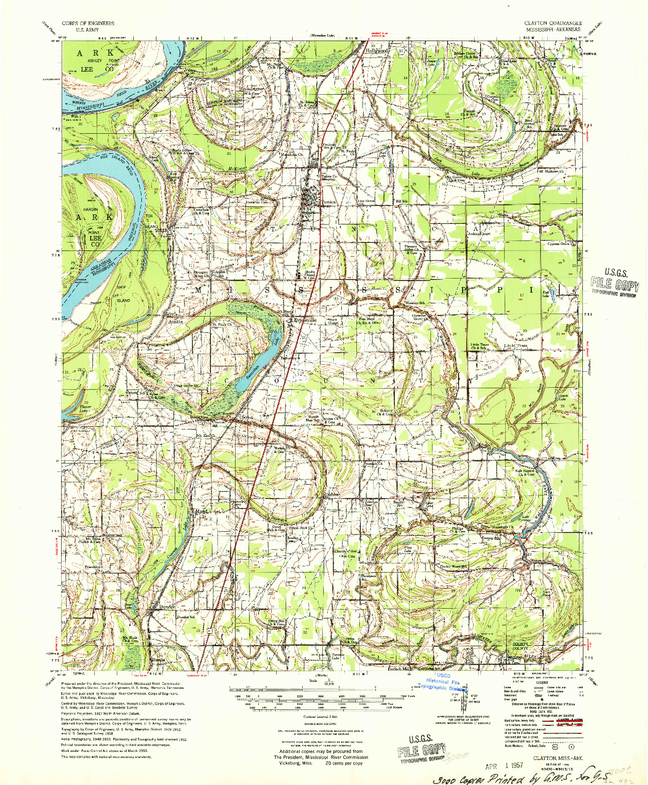 USGS 1:62500-SCALE QUADRANGLE FOR CLAYTON, MS 1955