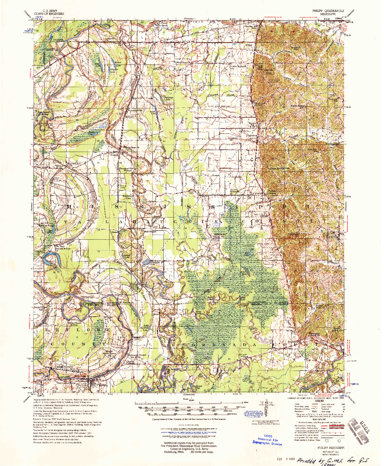 USGS 1:62500-SCALE QUADRANGLE FOR PHILIPP, MS 1957
