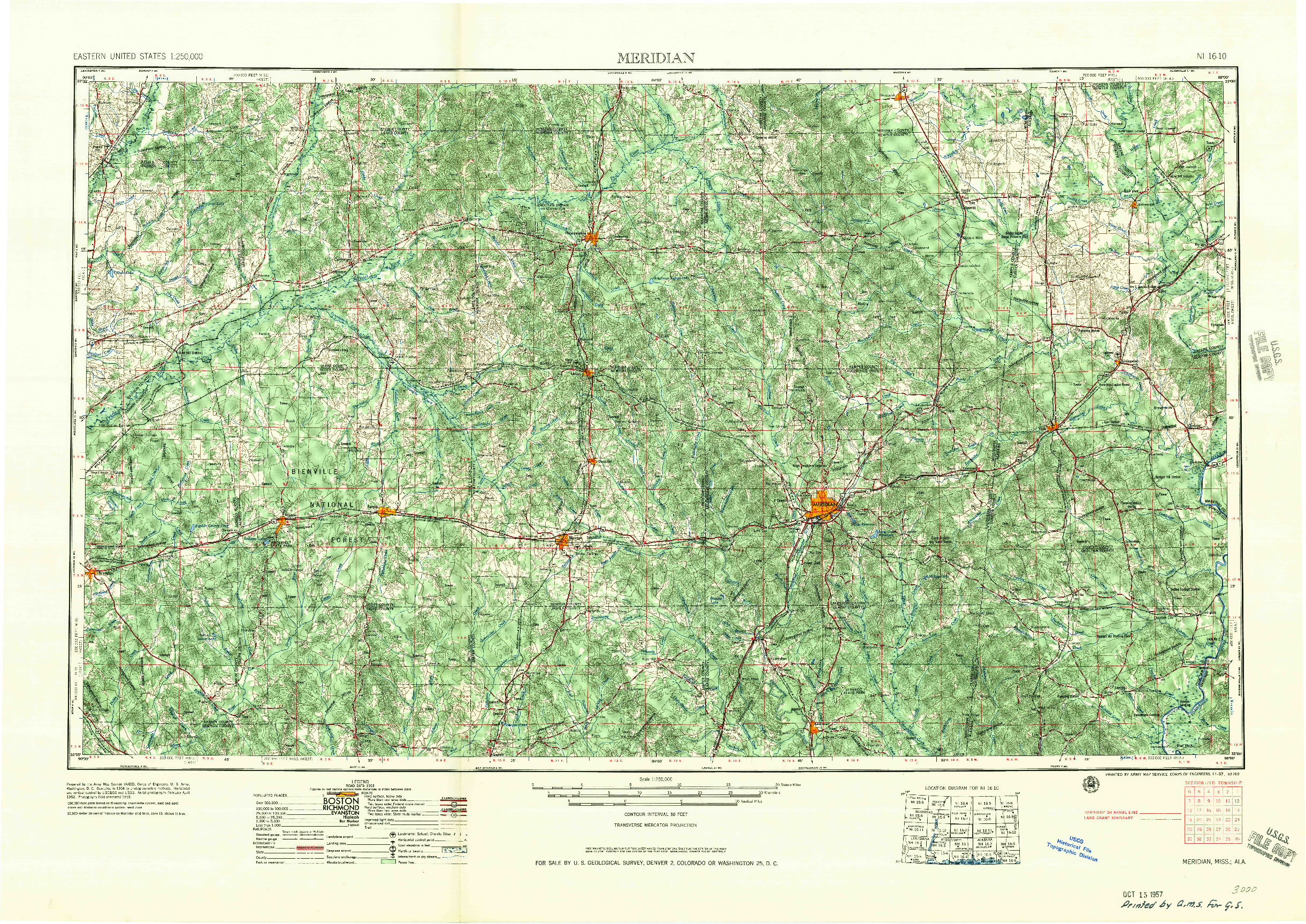 USGS 1:250000-SCALE QUADRANGLE FOR MERIDIAN, MS 1957