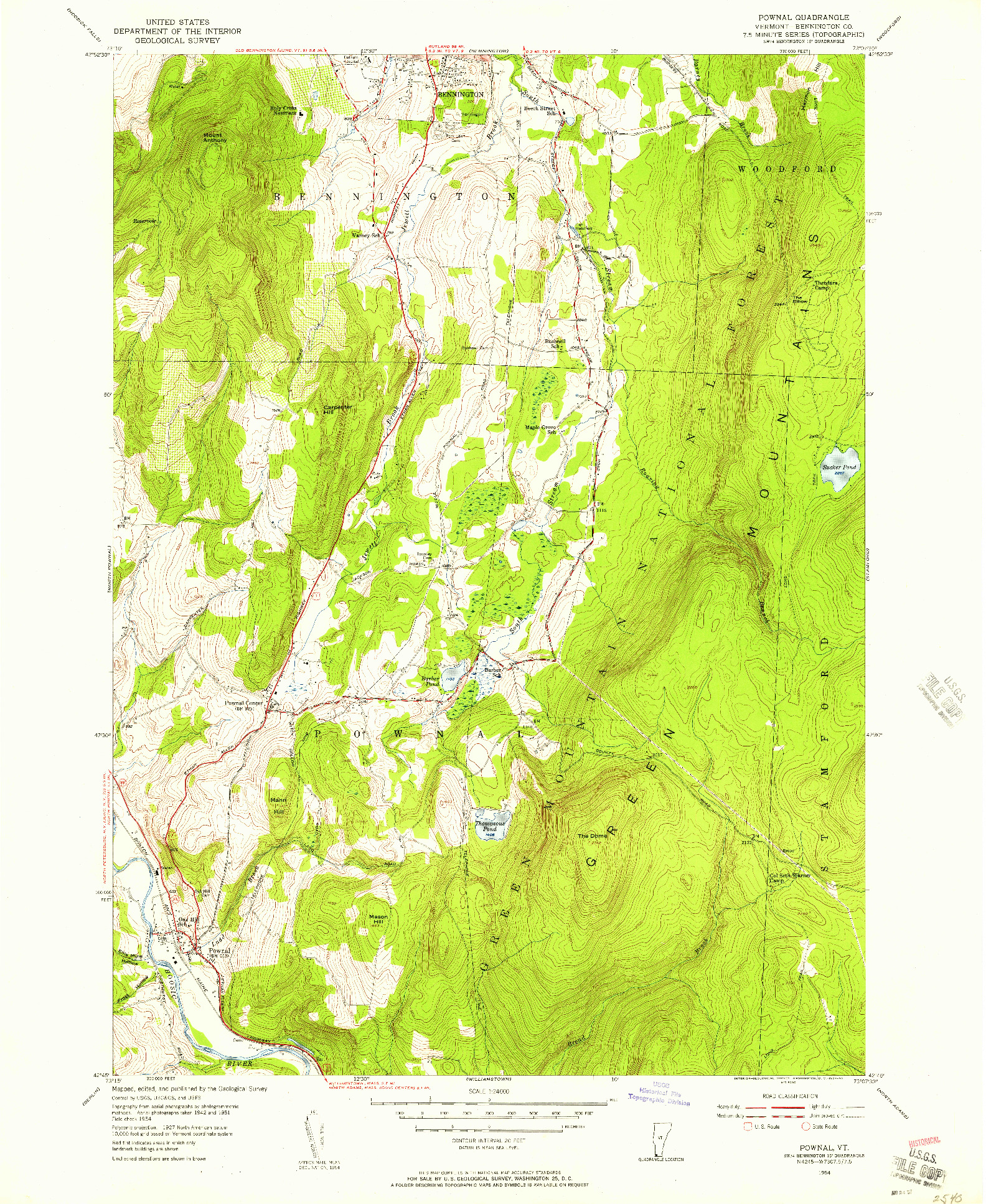 USGS 1:24000-SCALE QUADRANGLE FOR POWNAL, VT 1954