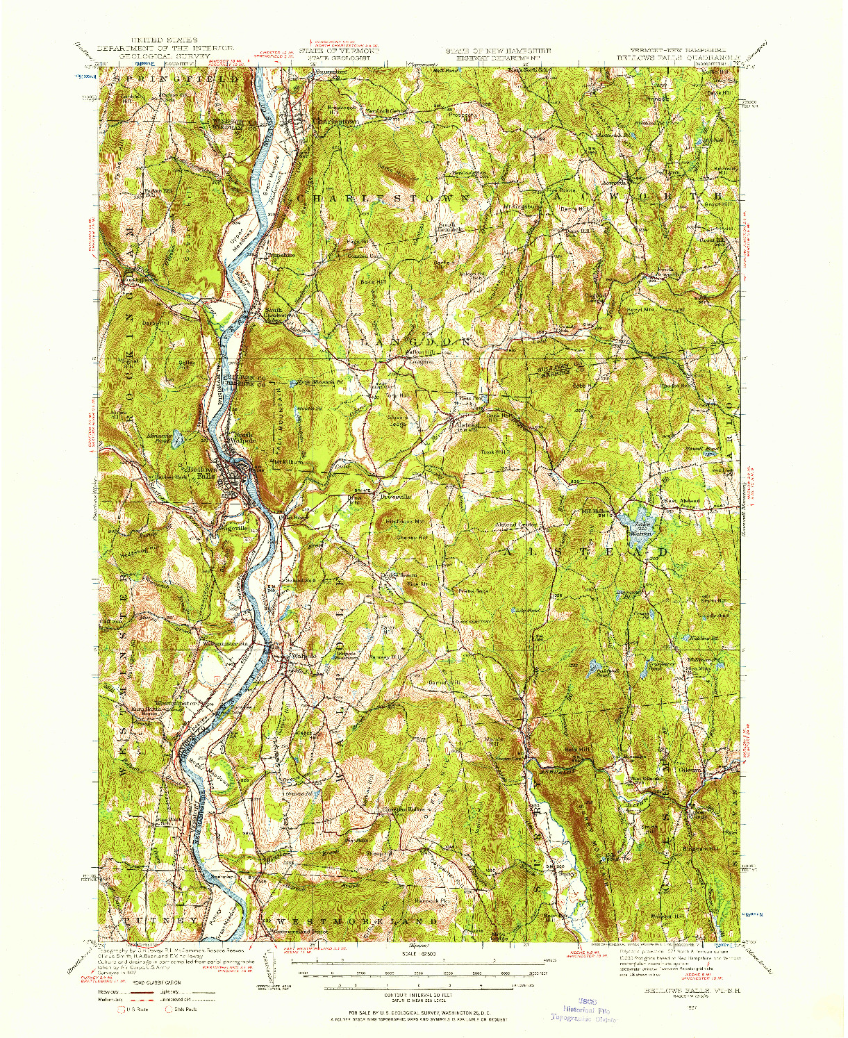 USGS 1:62500-SCALE QUADRANGLE FOR BELLOWS FALLS, VT 1927
