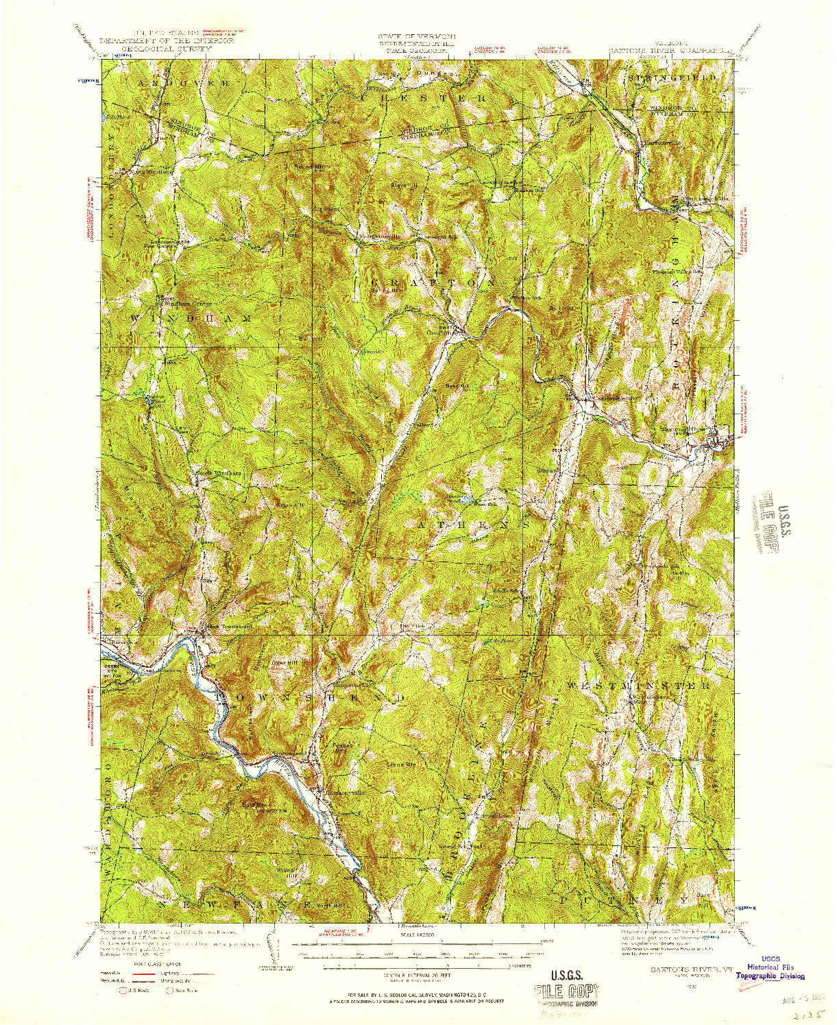 USGS 1:62500-SCALE QUADRANGLE FOR SAXTONS RIVER, VT 1930