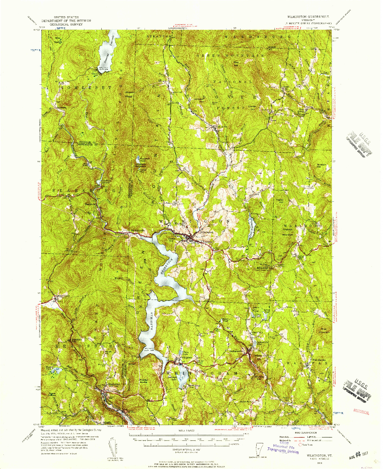 USGS 1:62500-SCALE QUADRANGLE FOR WILMINGTON, VT 1954