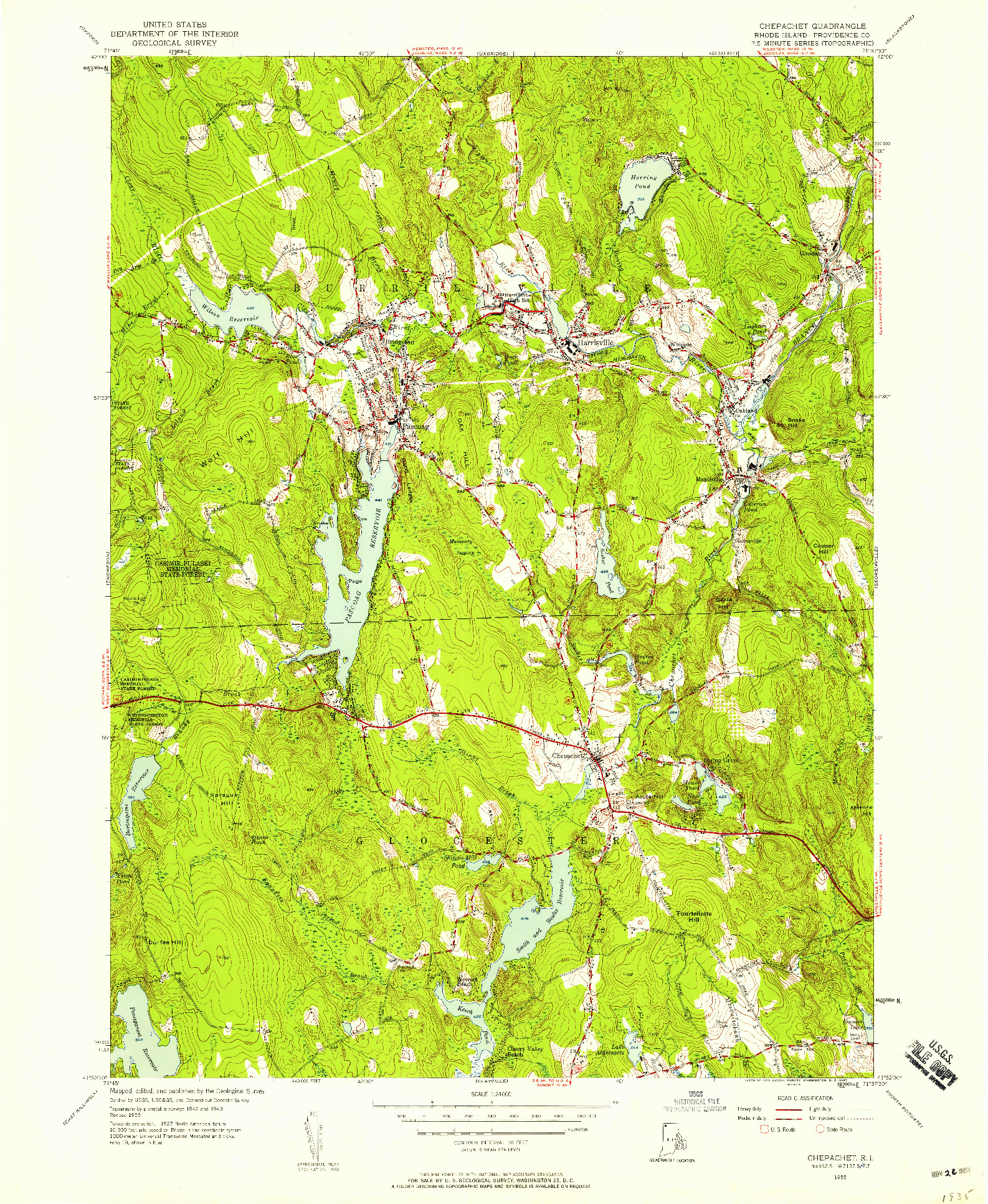 USGS 1:24000-SCALE QUADRANGLE FOR CHEPACHET, RI 1955