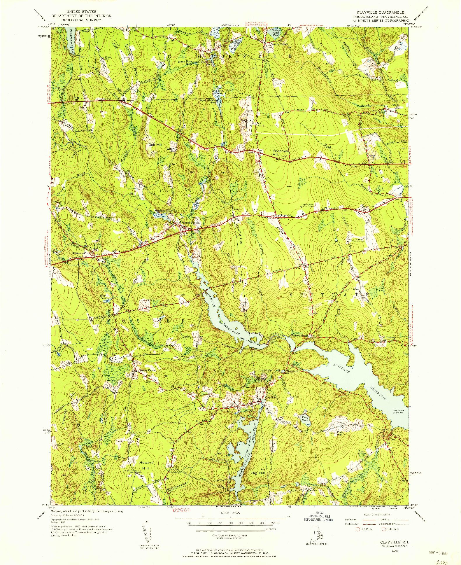 USGS 1:24000-SCALE QUADRANGLE FOR CLAYVILLE, RI 1955