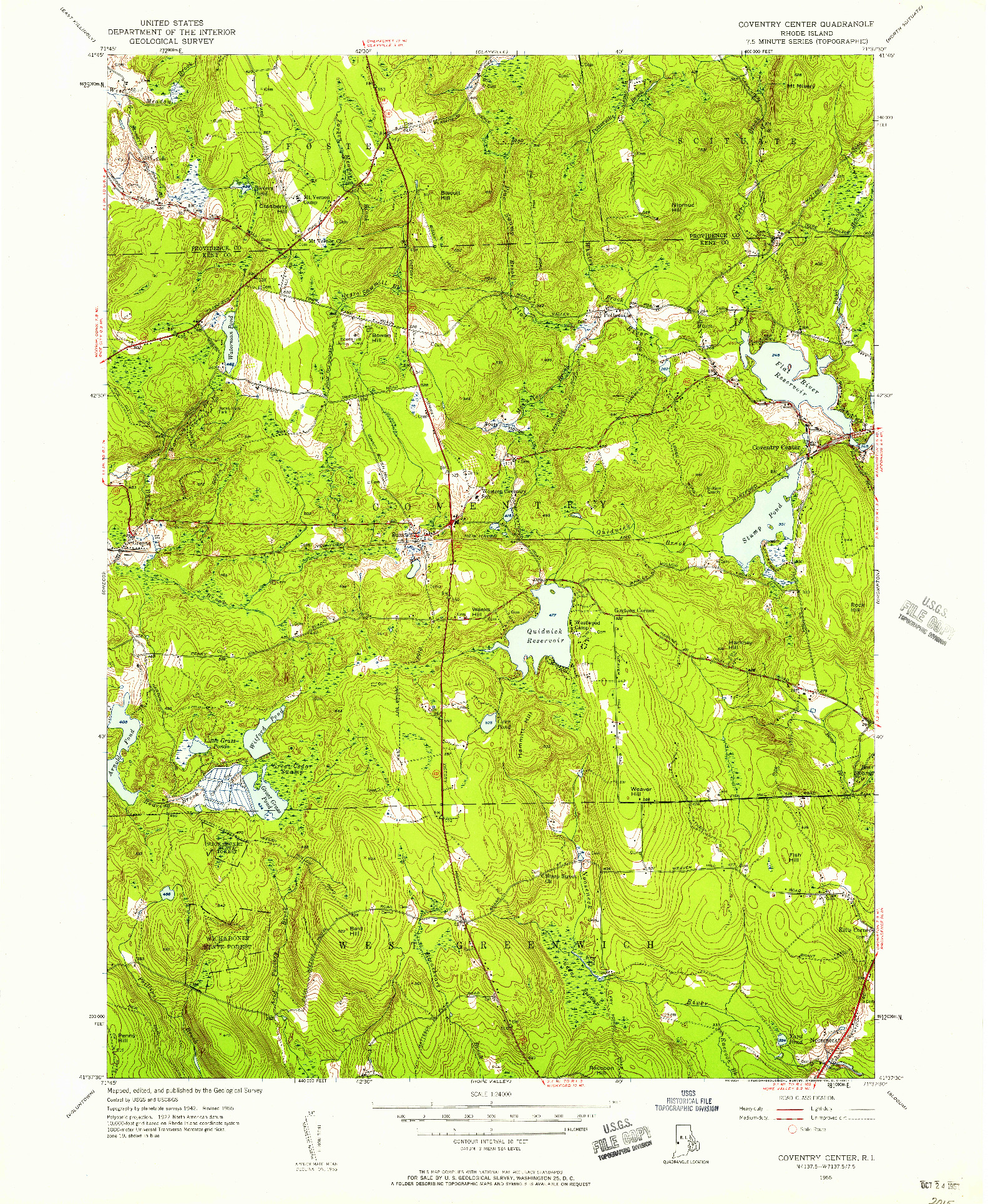 USGS 1:24000-SCALE QUADRANGLE FOR COVENTRY CENTER, RI 1955