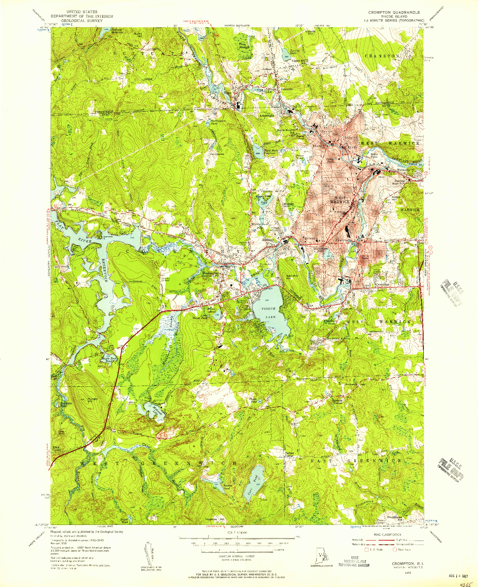 USGS 1:24000-SCALE QUADRANGLE FOR CROMPTON, RI 1955