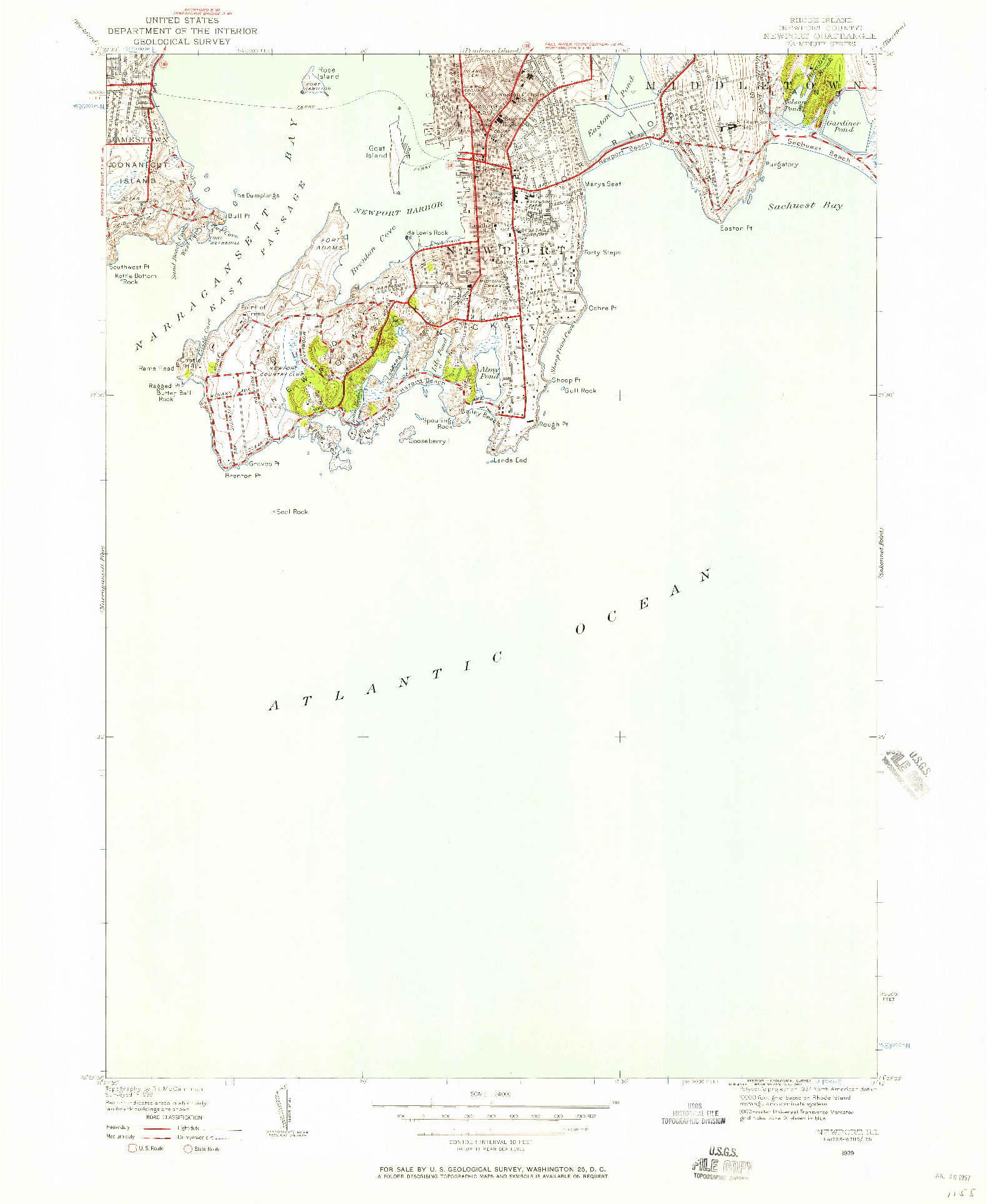 USGS 1:24000-SCALE QUADRANGLE FOR NEWPORT, RI 1939