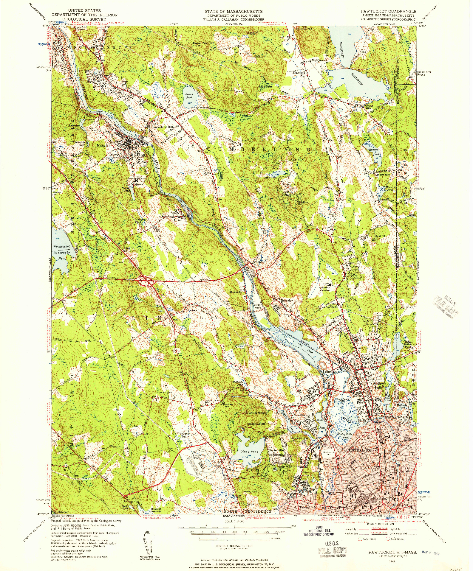 USGS 1:24000-SCALE QUADRANGLE FOR PAWTUCKET, RI 1949