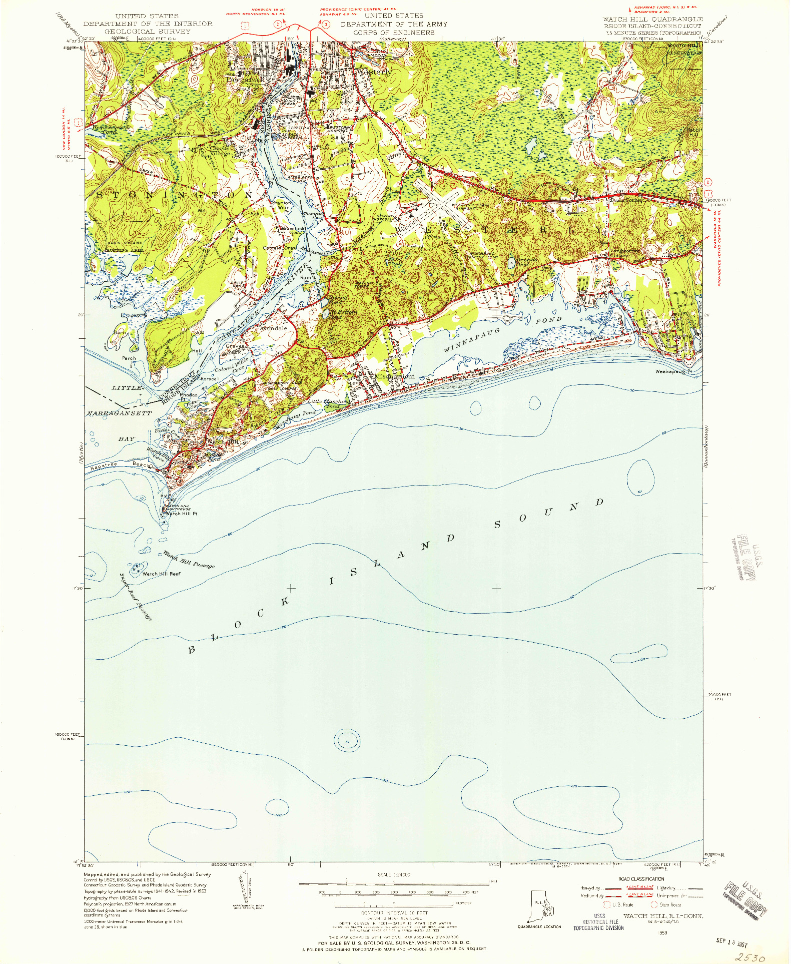 USGS 1:24000-SCALE QUADRANGLE FOR WATCH HILL, RI 1953