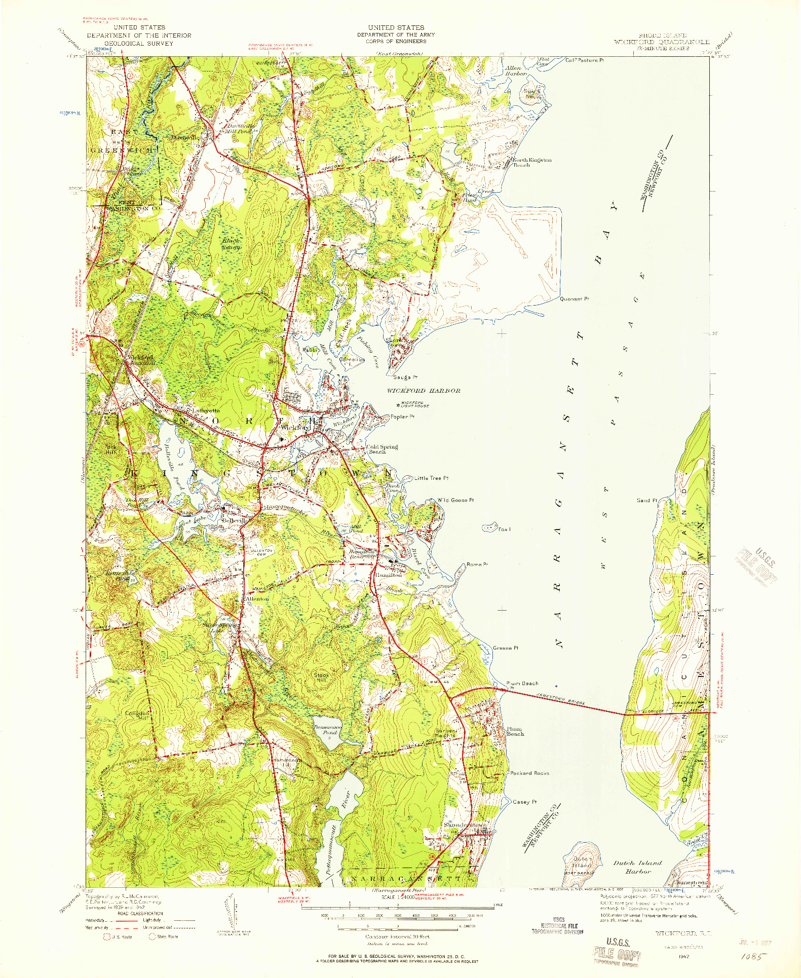 USGS 1:24000-SCALE QUADRANGLE FOR WICKFORD, RI 1942