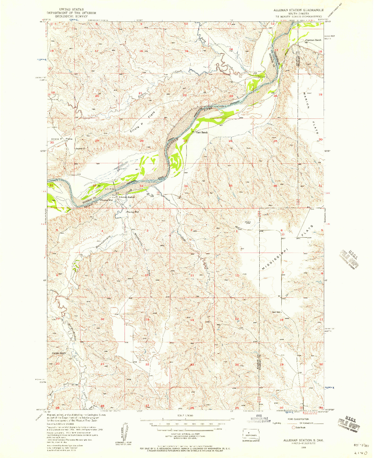 USGS 1:24000-SCALE QUADRANGLE FOR ALLEMAN STATION, SD 1956