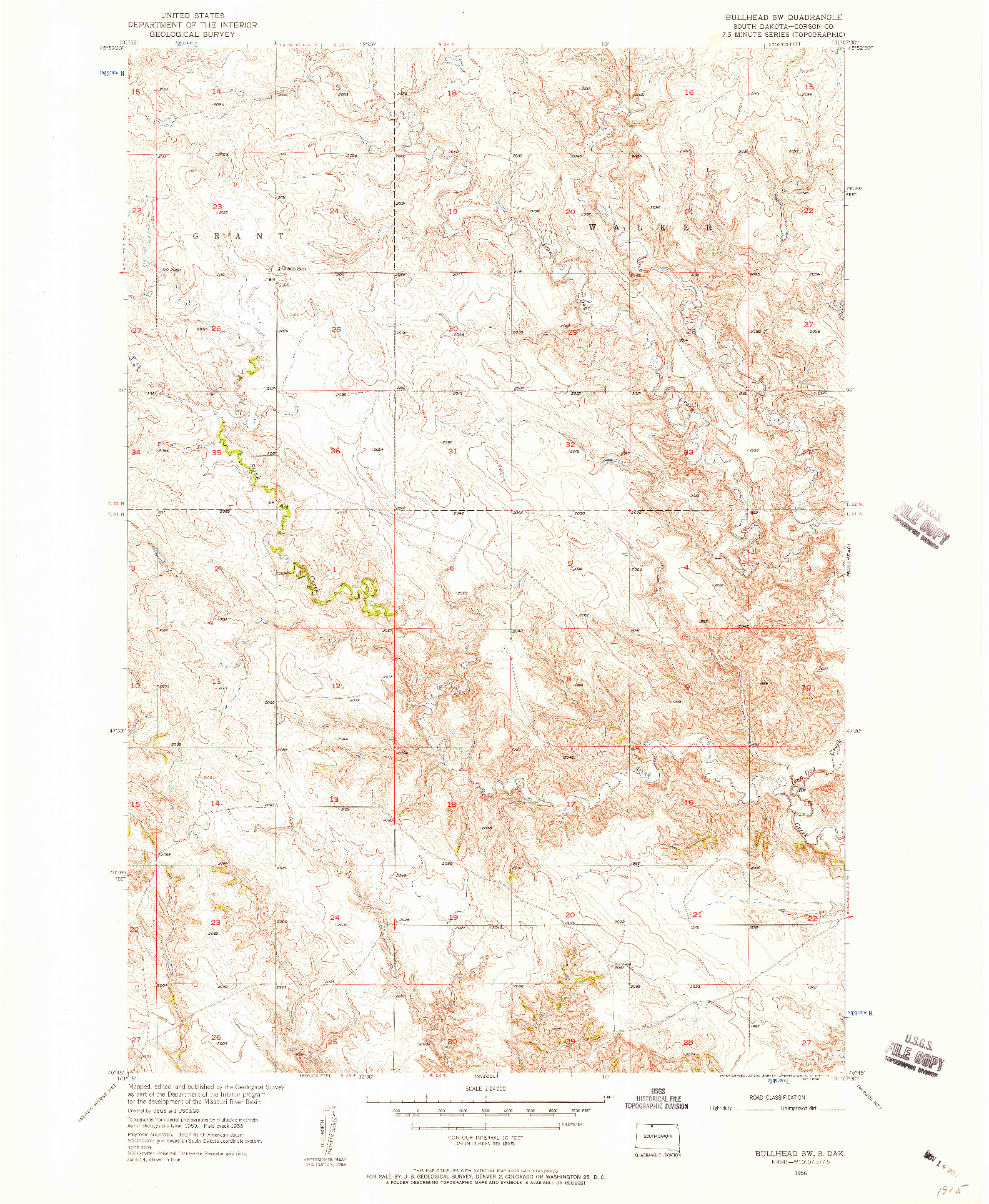 USGS 1:24000-SCALE QUADRANGLE FOR BULLHEAD SW, SD 1956