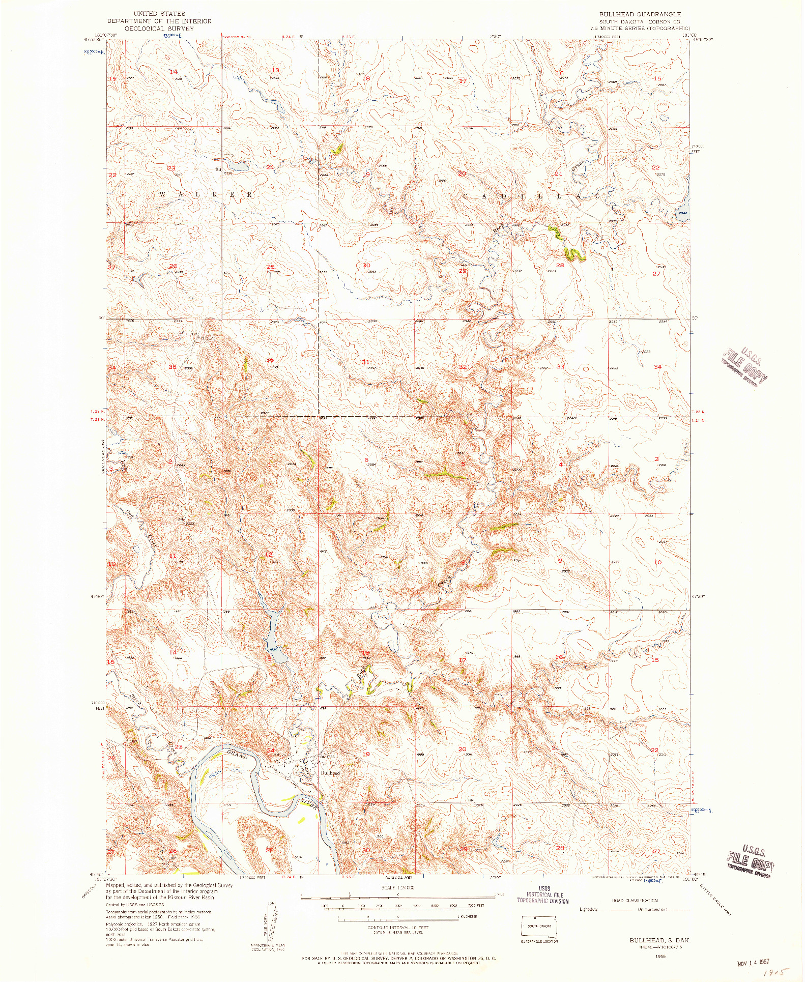USGS 1:24000-SCALE QUADRANGLE FOR BULLHEAD, SD 1956