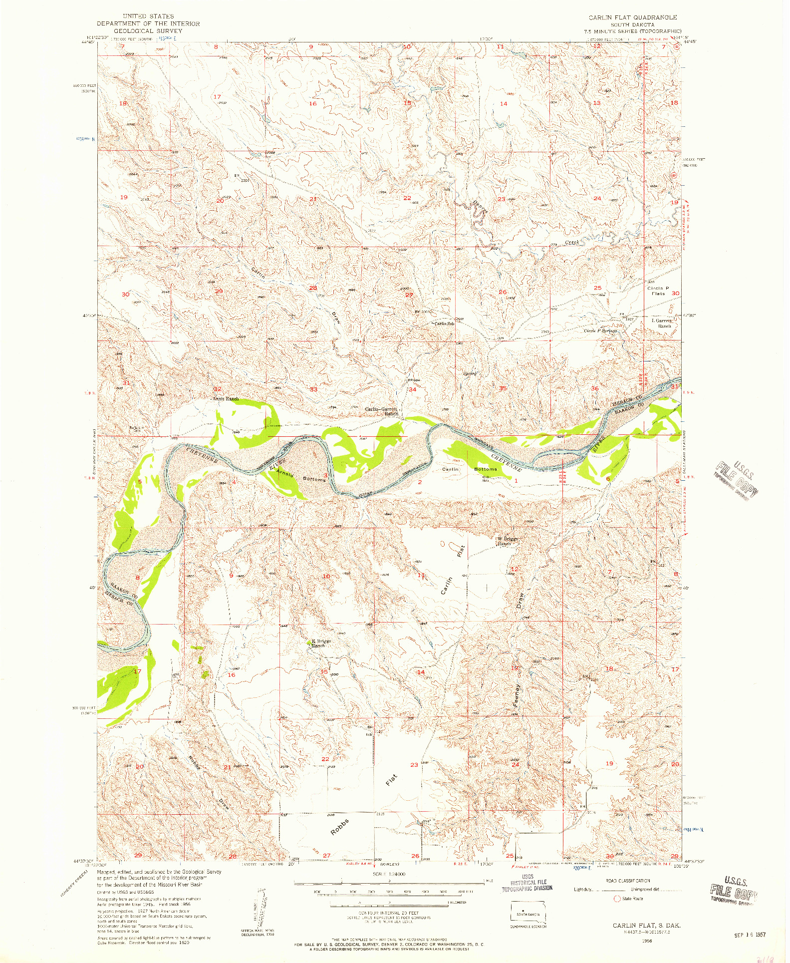 USGS 1:24000-SCALE QUADRANGLE FOR CARLIN FLAT, SD 1956