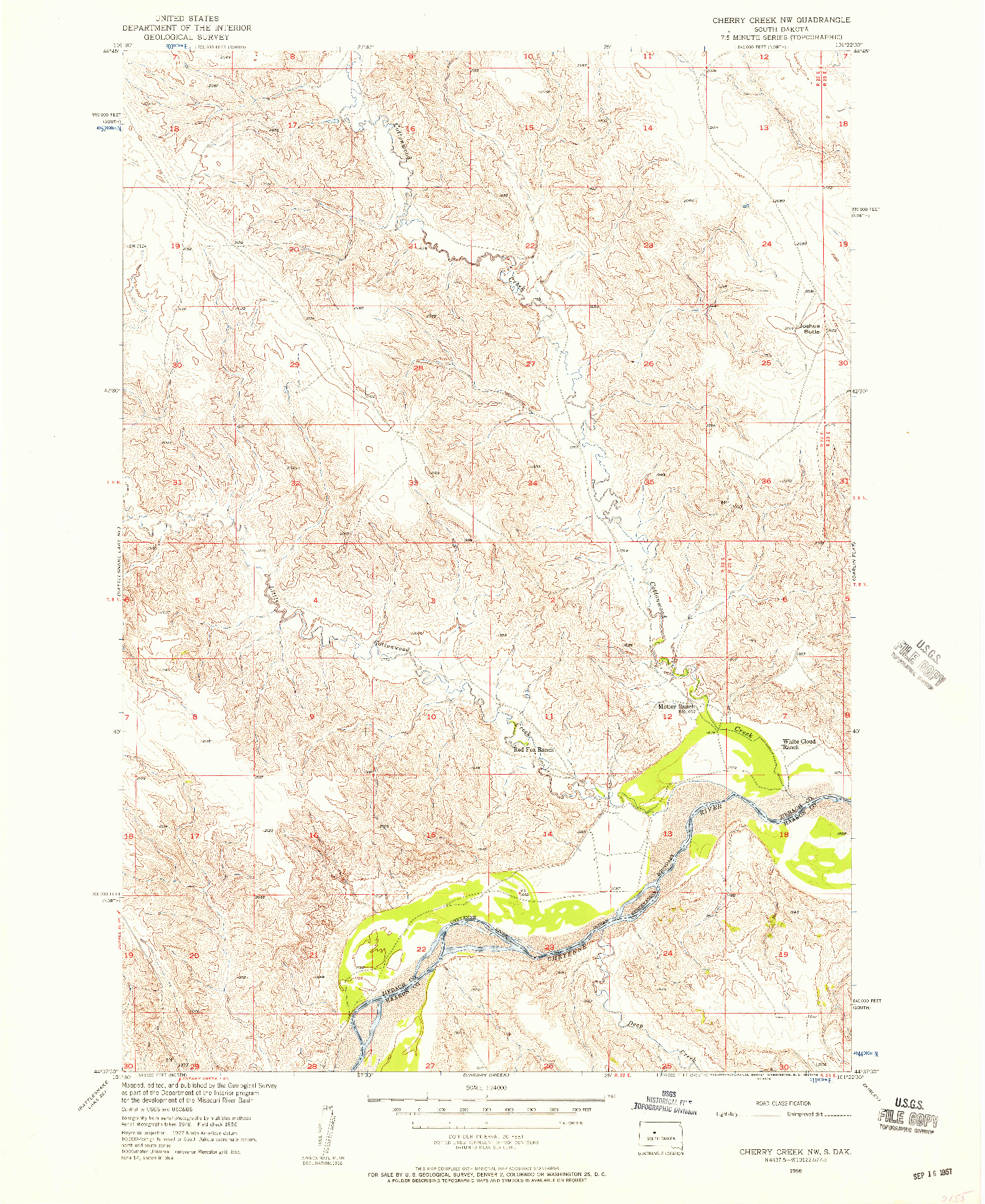 USGS 1:24000-SCALE QUADRANGLE FOR CHERRY CREEK NW, SD 1956