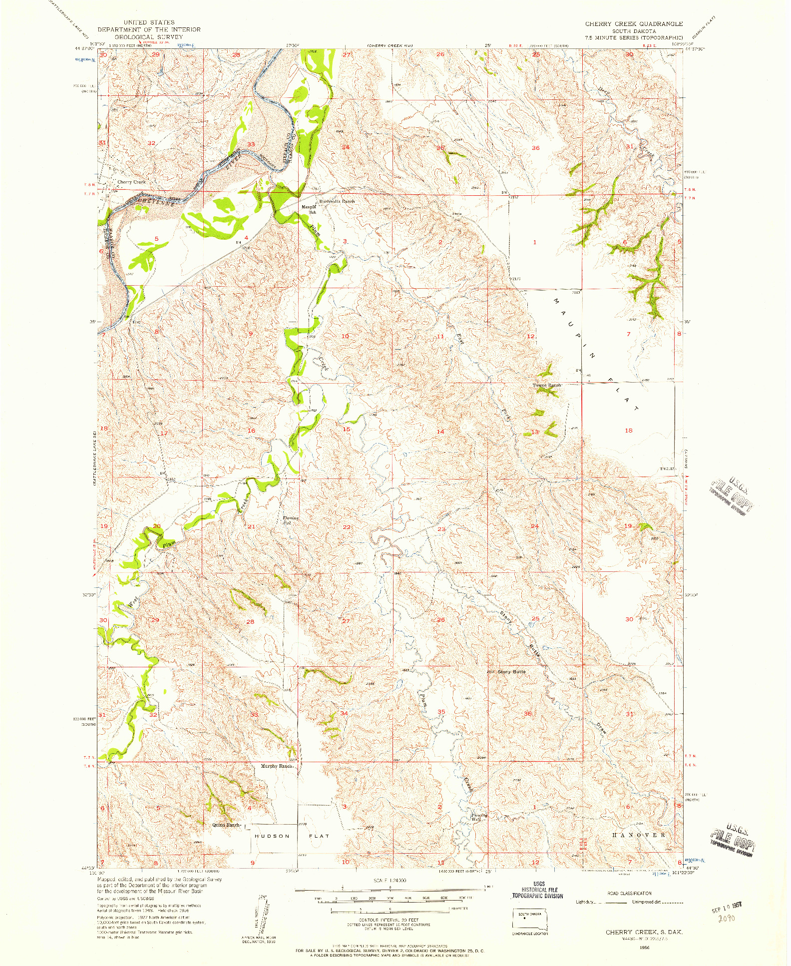 USGS 1:24000-SCALE QUADRANGLE FOR CHERRY CREEK, SD 1956