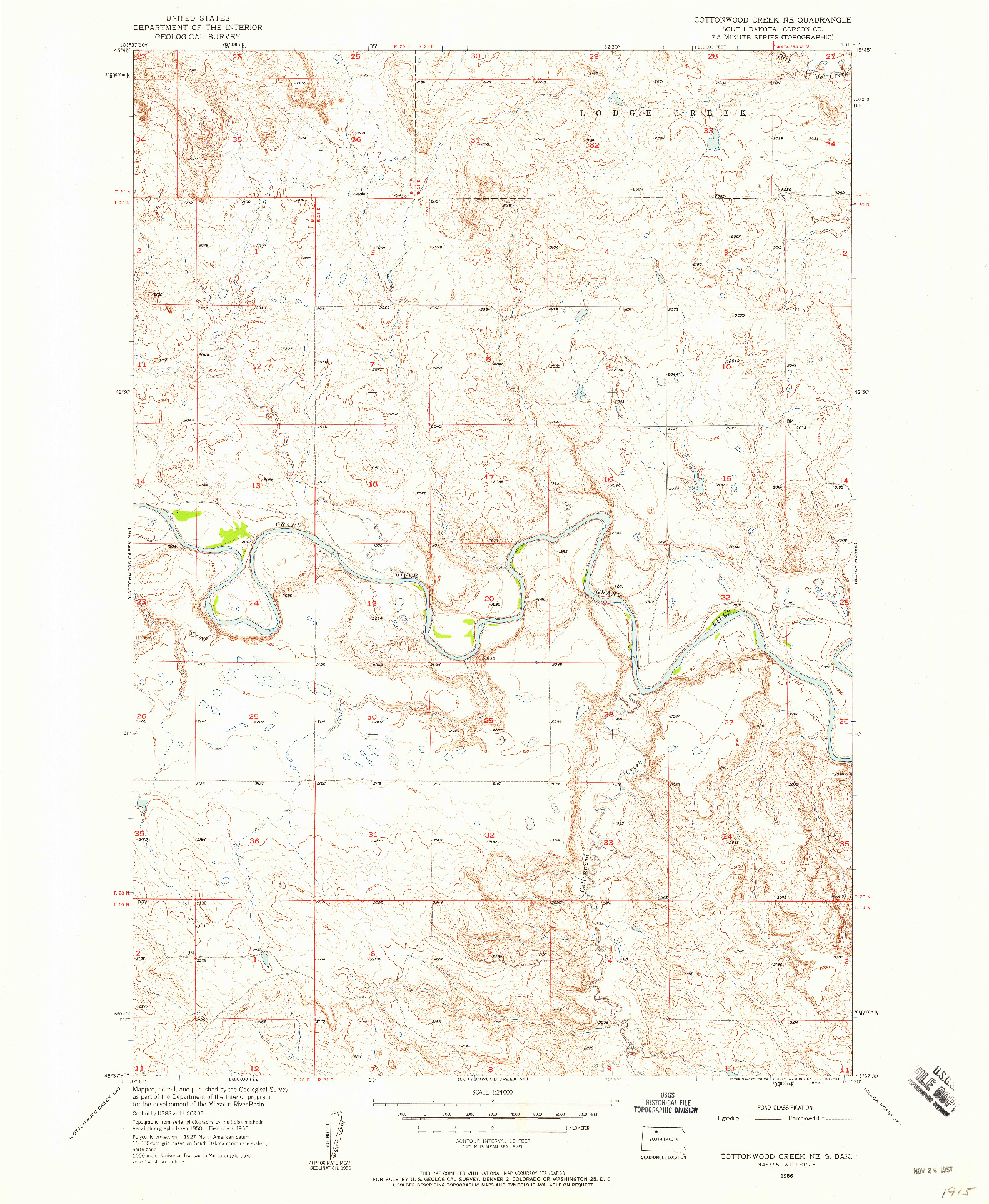 USGS 1:24000-SCALE QUADRANGLE FOR COTTONWOOD CREEK NE, SD 1956