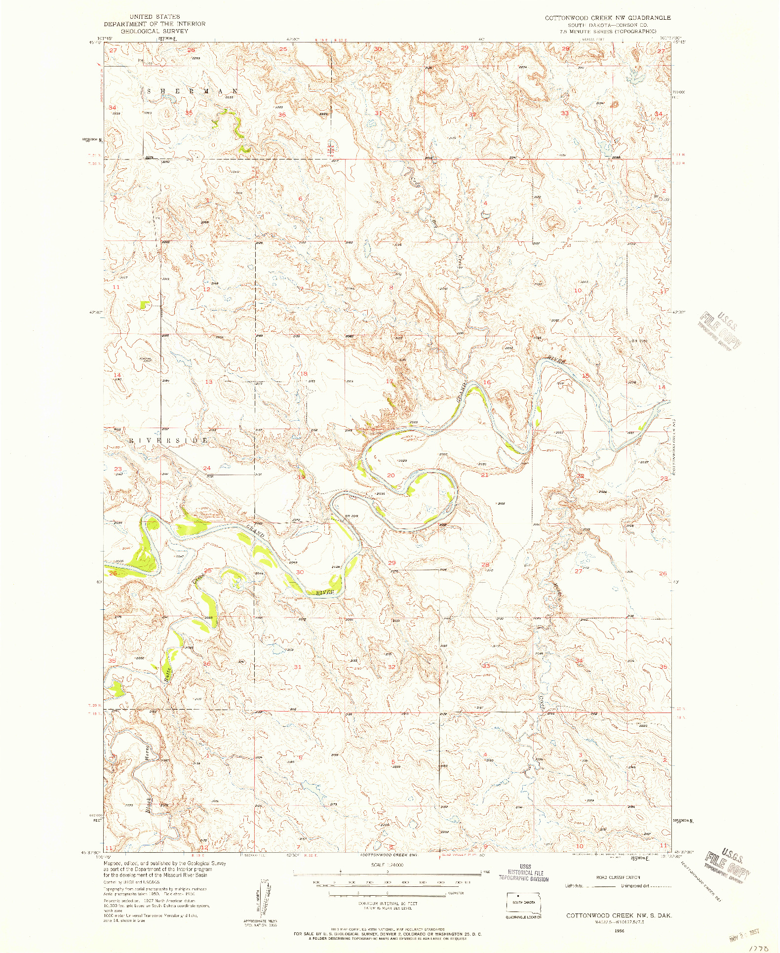 USGS 1:24000-SCALE QUADRANGLE FOR COTTONWOOD CREEK NW, SD 1956