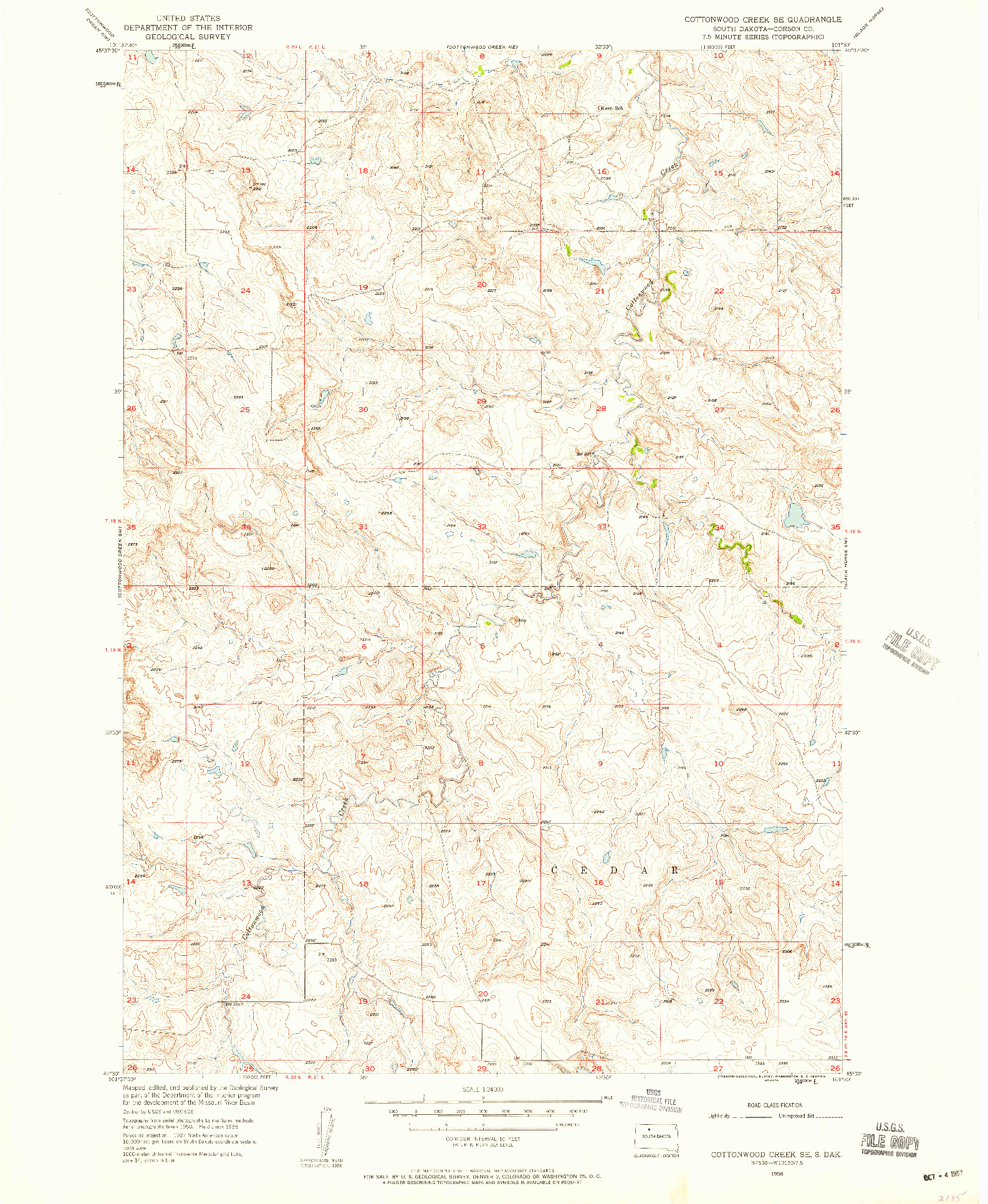 USGS 1:24000-SCALE QUADRANGLE FOR COTTONWOOD CREEK SE, SD 1956