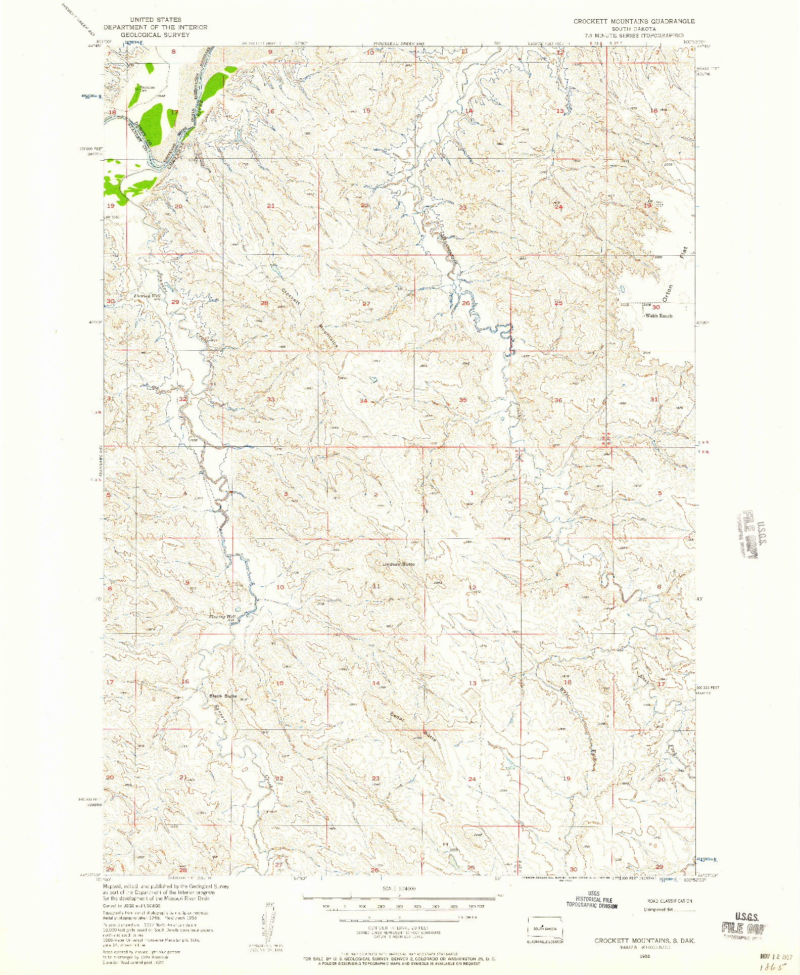 USGS 1:24000-SCALE QUADRANGLE FOR CROCKETT MOUNTAINS, SD 1956