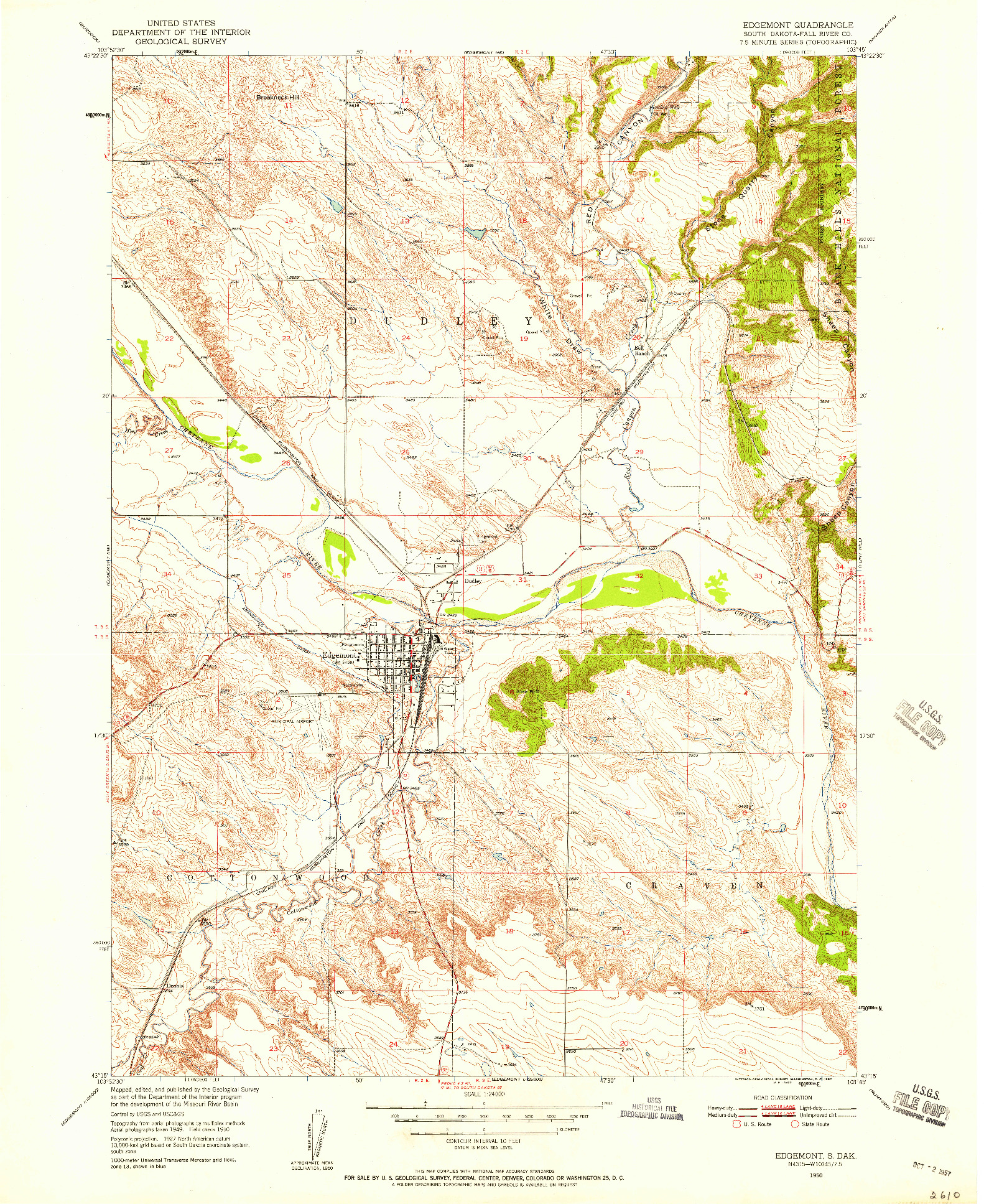 USGS 1:24000-SCALE QUADRANGLE FOR EDGEMONT, SD 1950