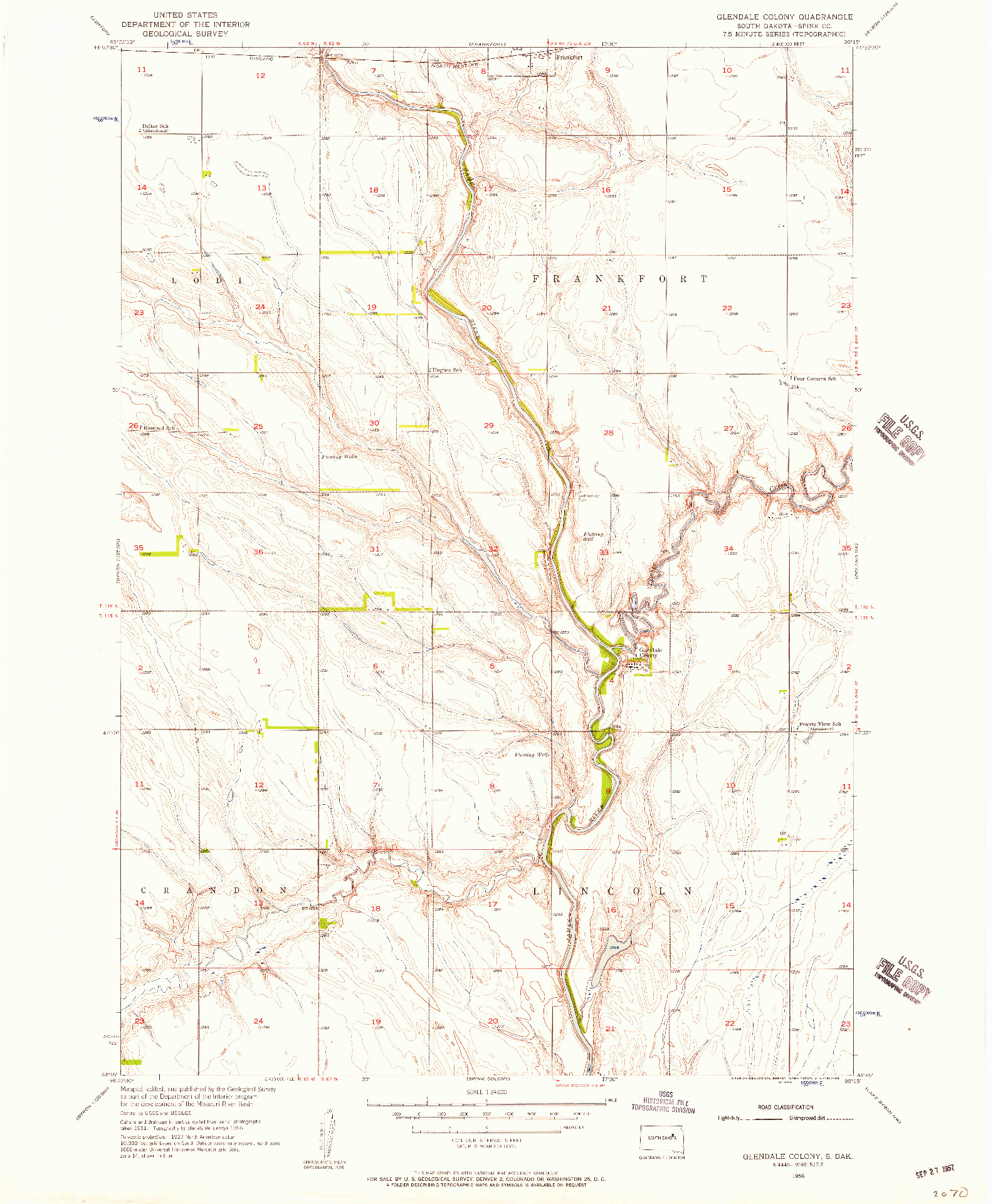 USGS 1:24000-SCALE QUADRANGLE FOR GLENDALE COLONY, SD 1956
