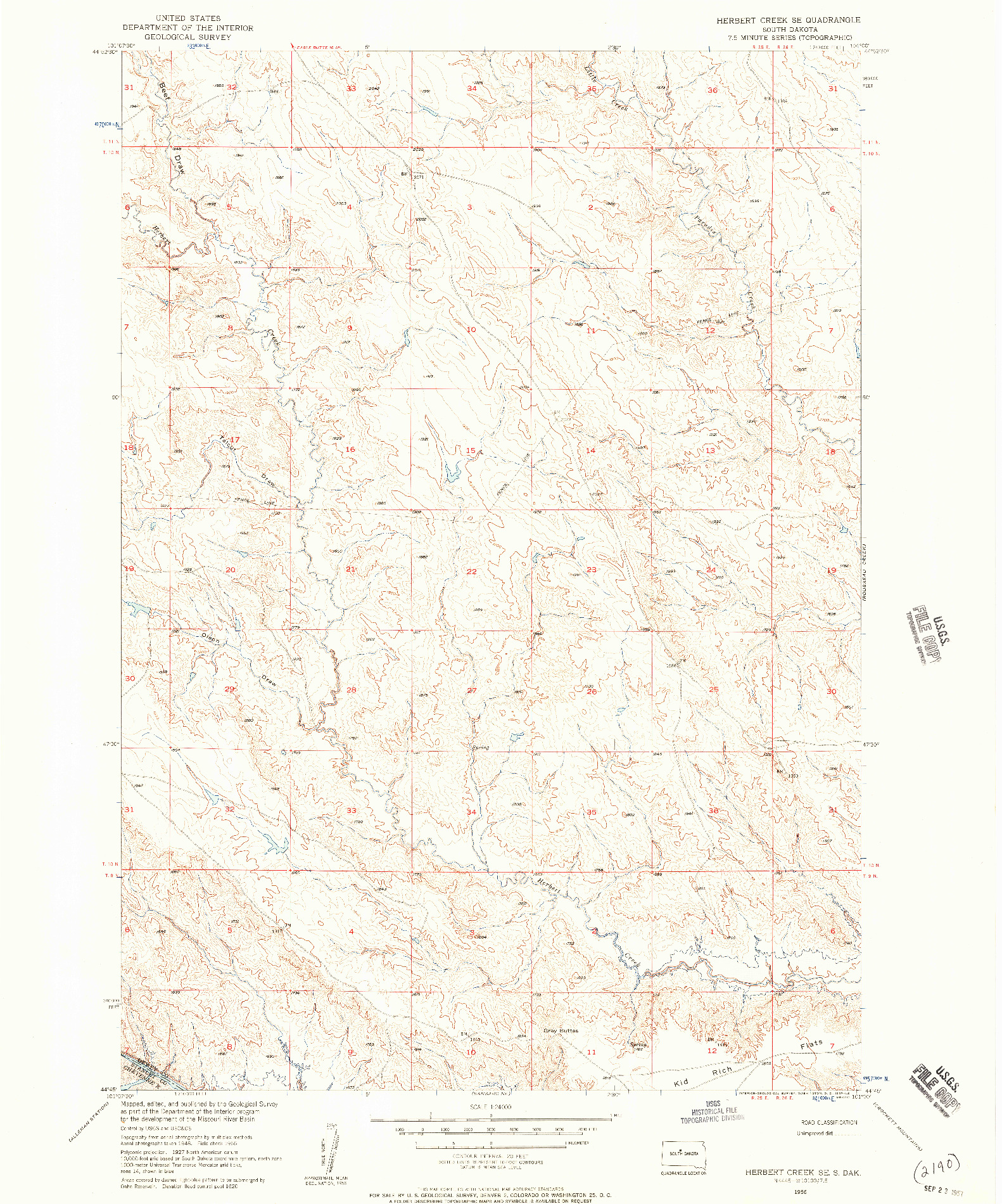 USGS 1:24000-SCALE QUADRANGLE FOR HERBERT CREEK SE, SD 1956