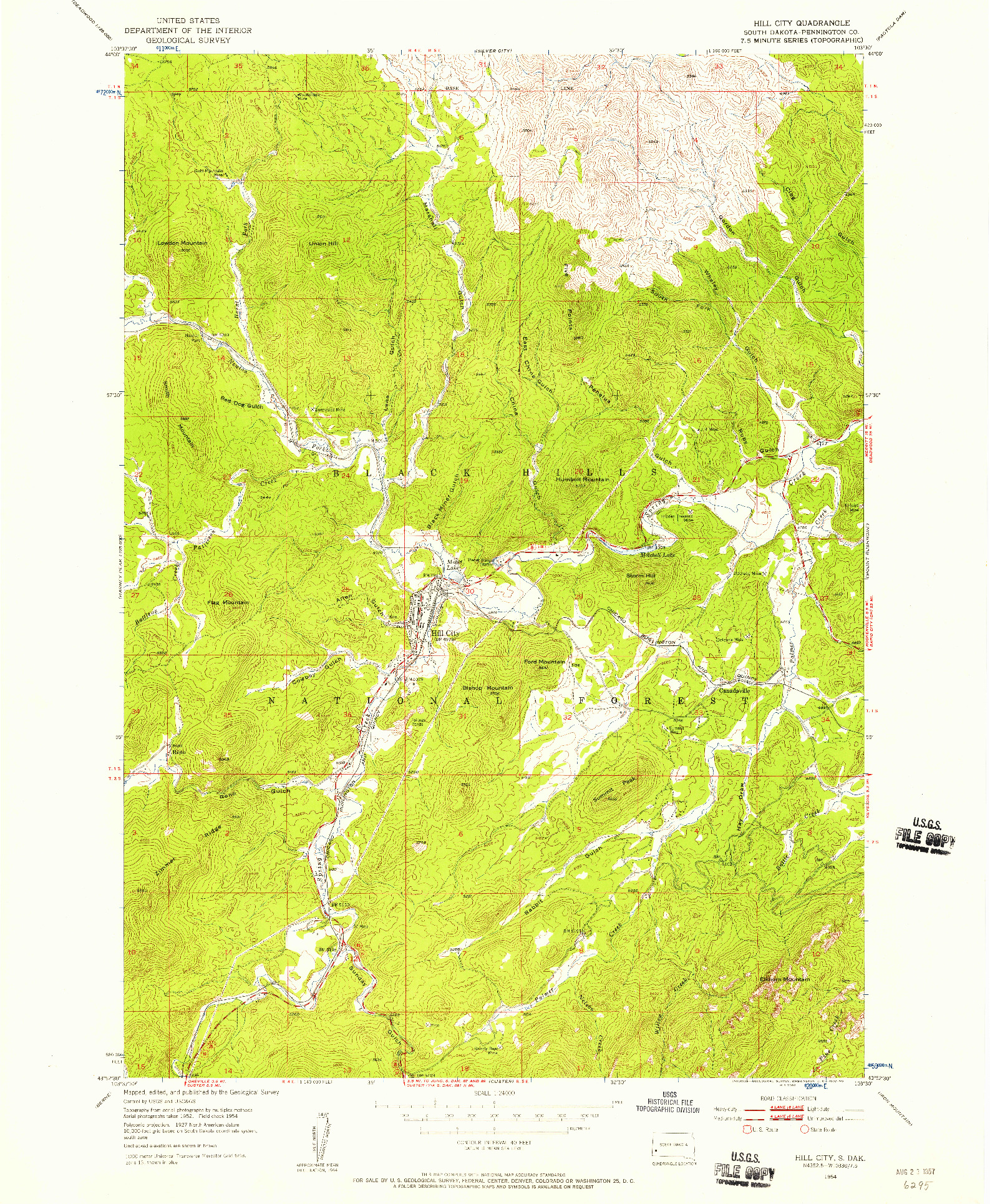 USGS 1:24000-SCALE QUADRANGLE FOR HILL CITY, SD 1954