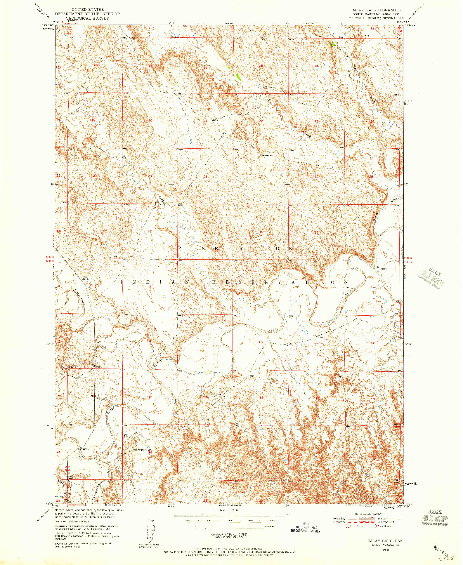 USGS 1:24000-SCALE QUADRANGLE FOR IMLAY SW, SD 1950