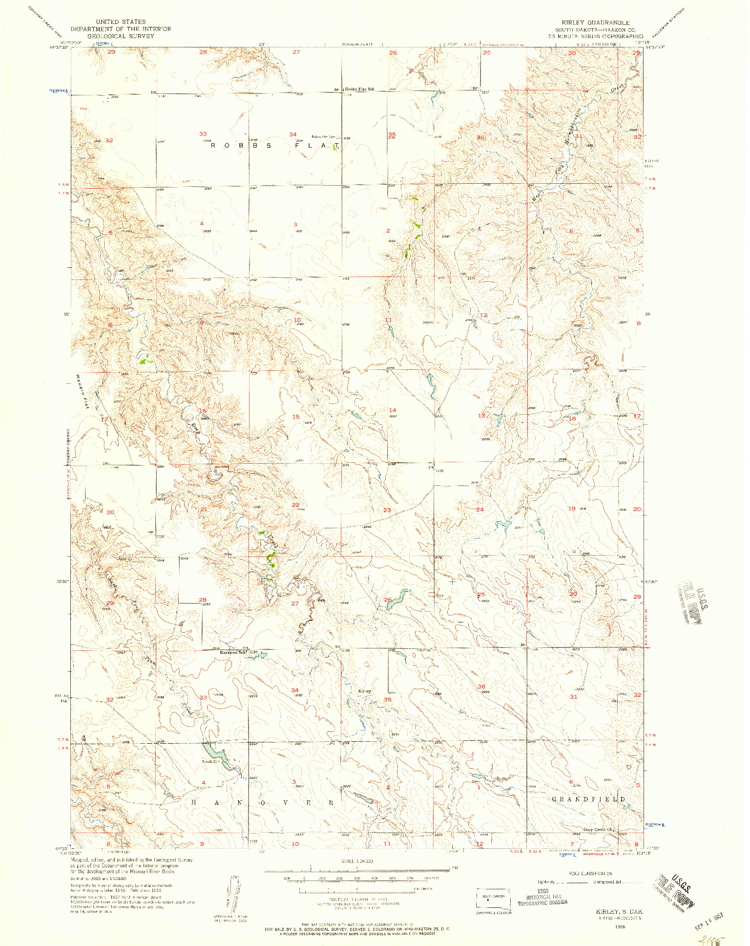 USGS 1:24000-SCALE QUADRANGLE FOR KIRLEY, SD 1956