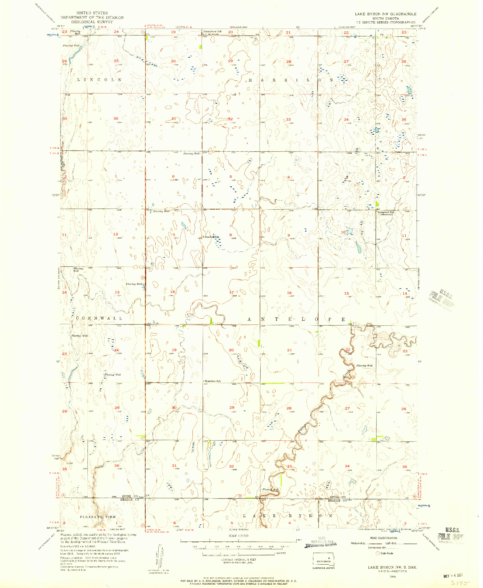 USGS 1:24000-SCALE QUADRANGLE FOR LAKE BYRON NW, SD 1956