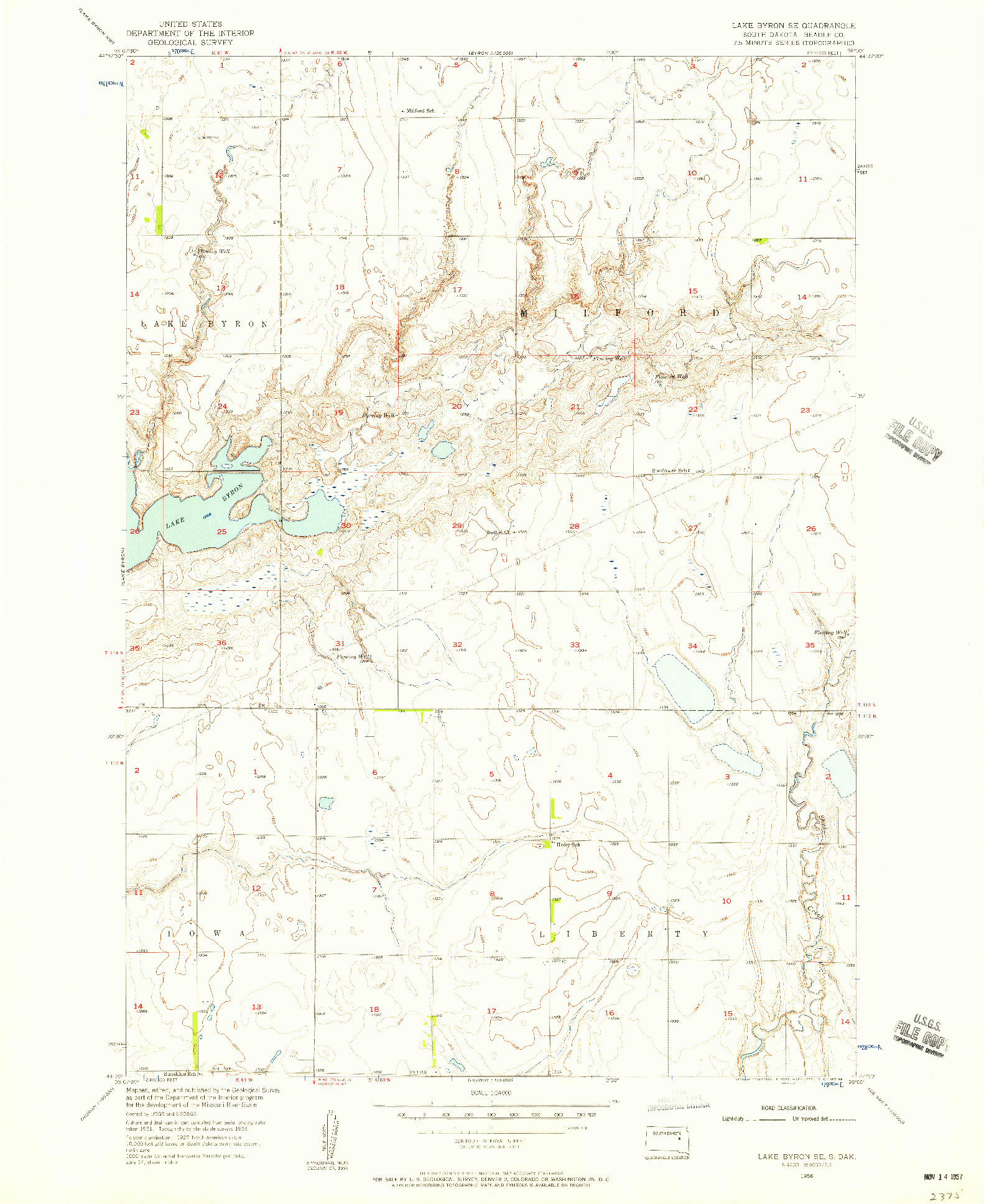 USGS 1:24000-SCALE QUADRANGLE FOR LAKE BYRON SE, SD 1956