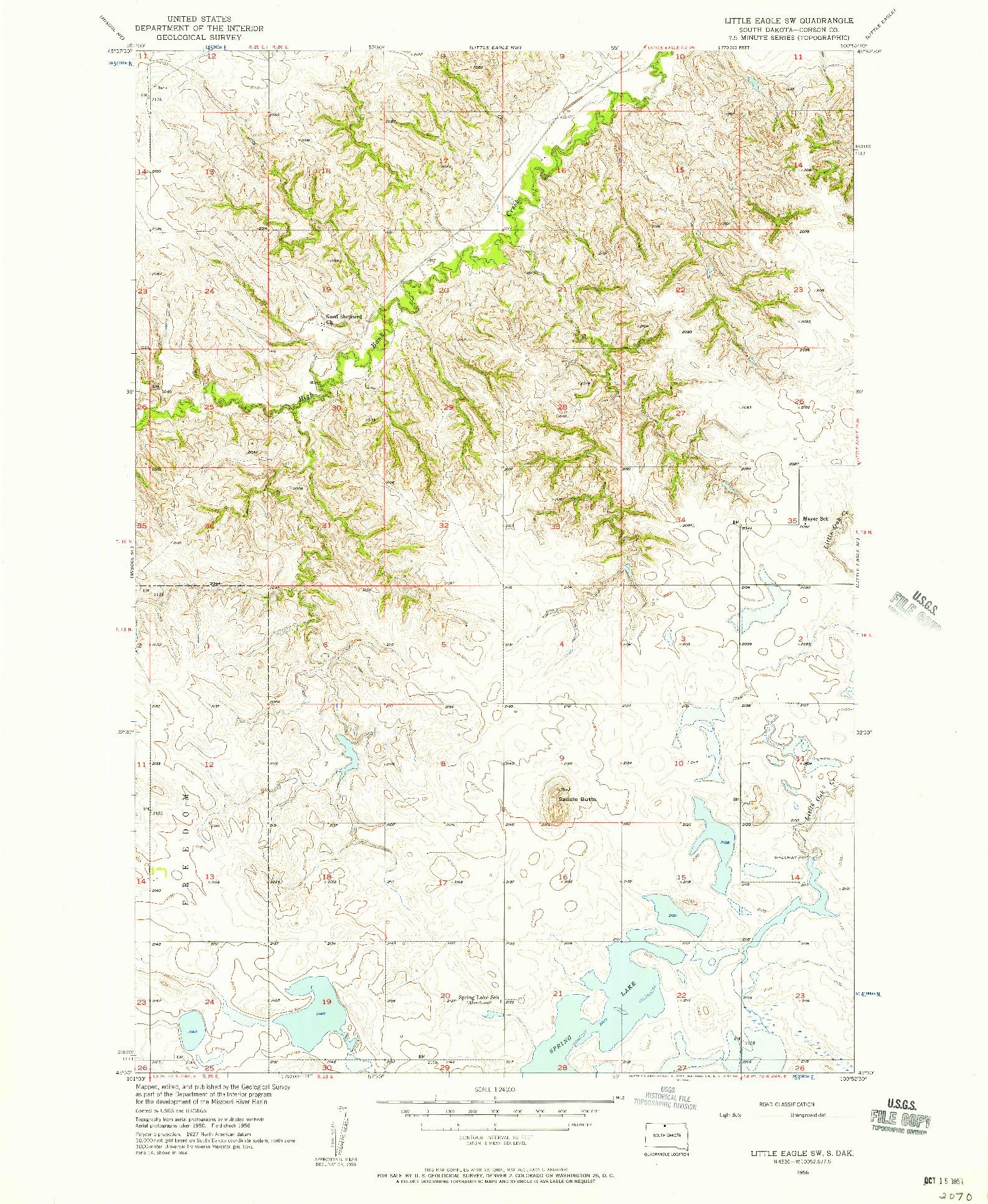 USGS 1:24000-SCALE QUADRANGLE FOR LITTLE EAGLE SW, SD 1956