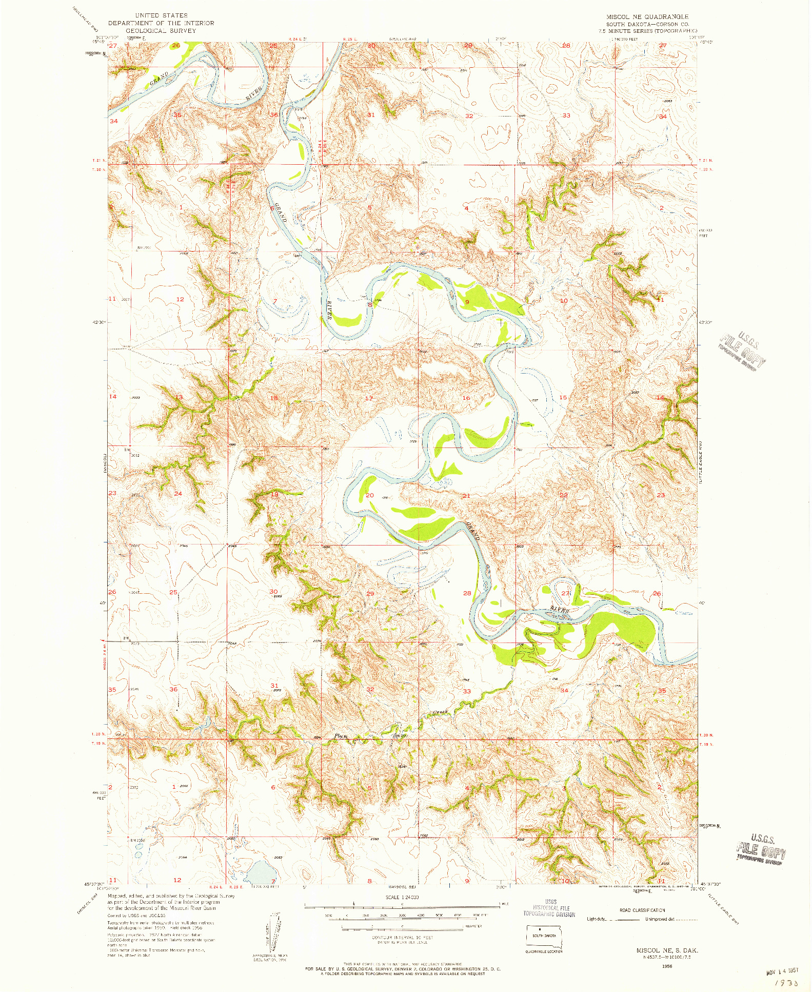 USGS 1:24000-SCALE QUADRANGLE FOR MISCOL NE, SD 1956