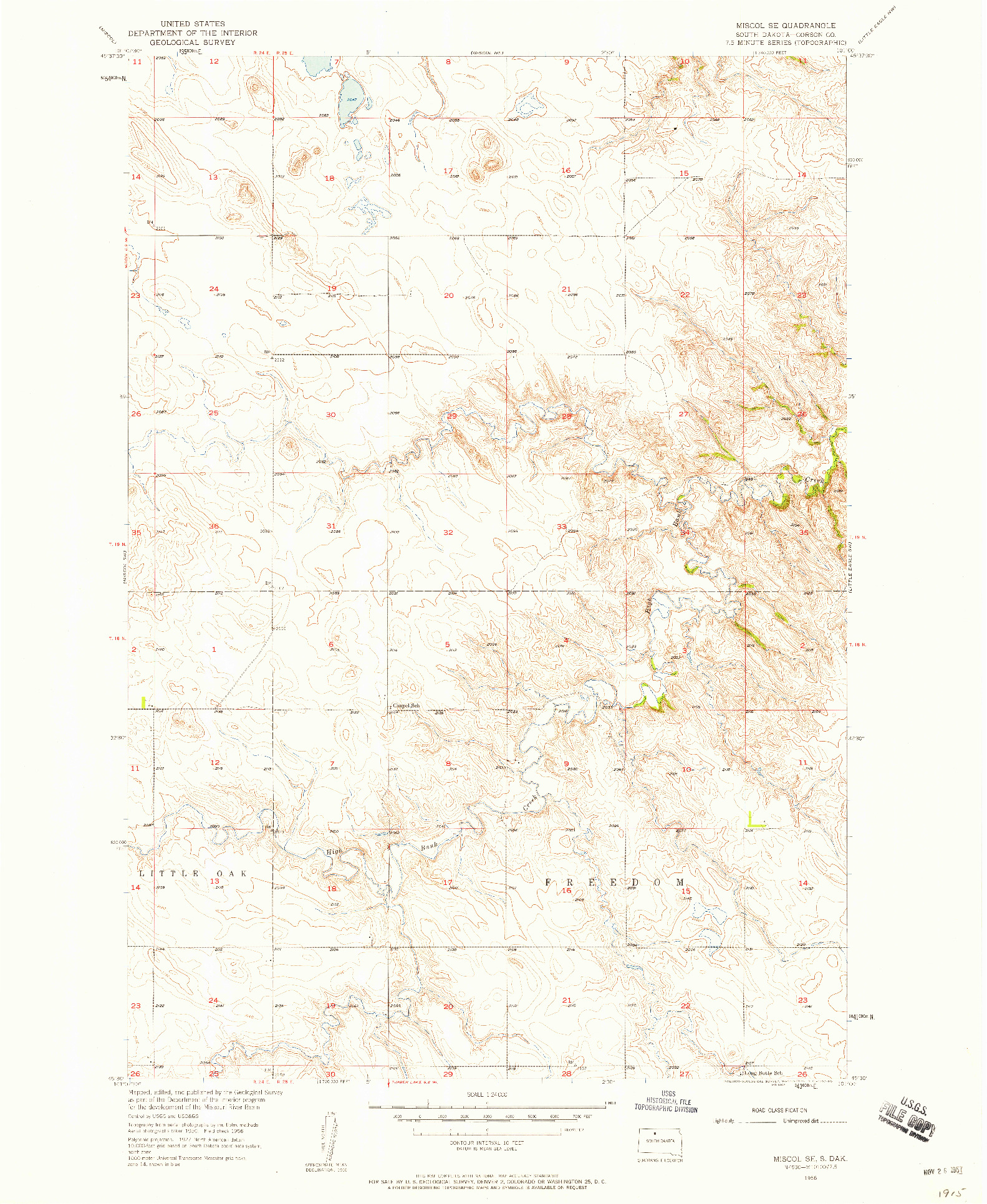 USGS 1:24000-SCALE QUADRANGLE FOR MISCOL SE, SD 1956