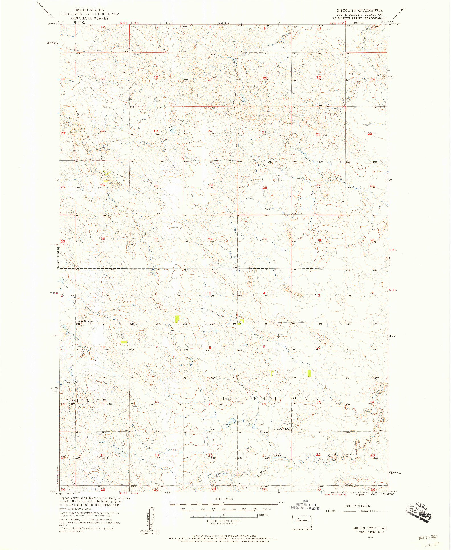 USGS 1:24000-SCALE QUADRANGLE FOR MISCOL SW, SD 1956