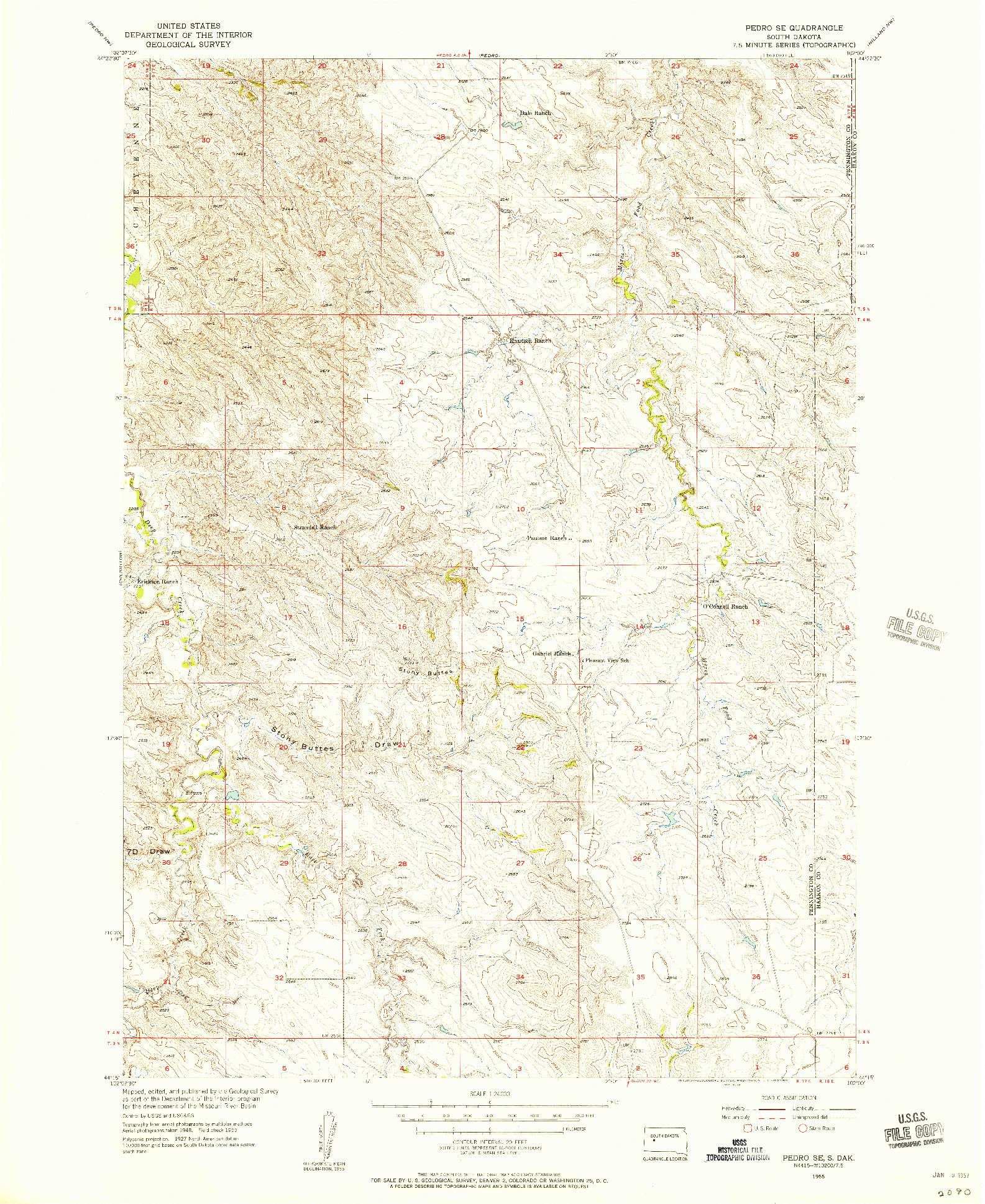 USGS 1:24000-SCALE QUADRANGLE FOR PEDRO SE, SD 1955