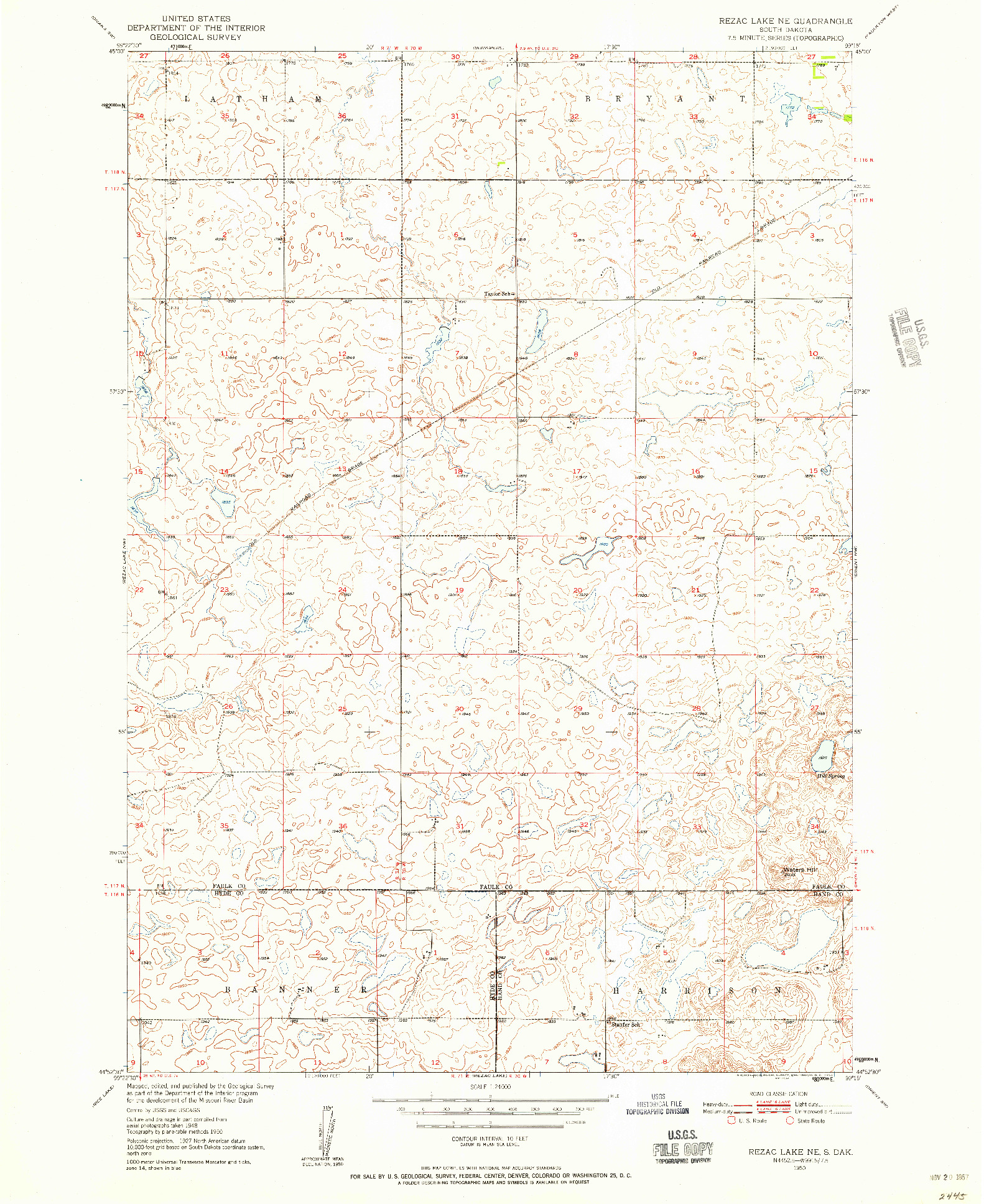USGS 1:24000-SCALE QUADRANGLE FOR REZAC LAKE NE, SD 1950