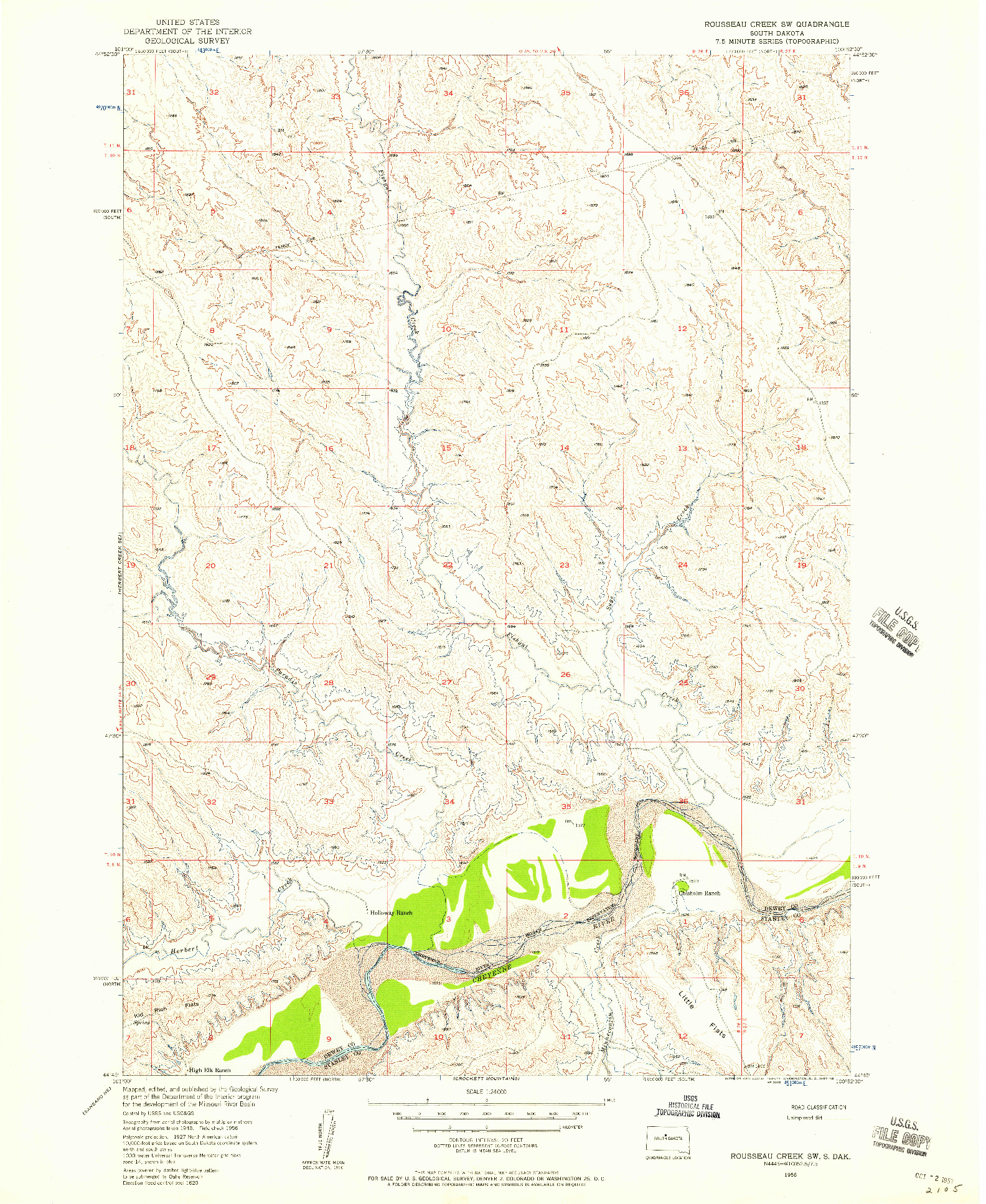 USGS 1:24000-SCALE QUADRANGLE FOR ROUSSEAU CREEK SW, SD 1956