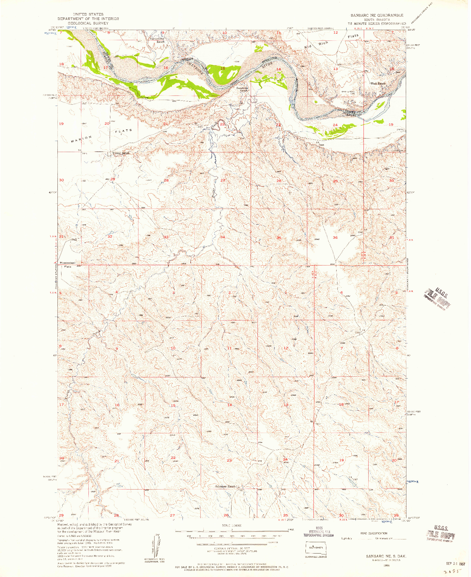 USGS 1:24000-SCALE QUADRANGLE FOR SANSARC NE, SD 1956