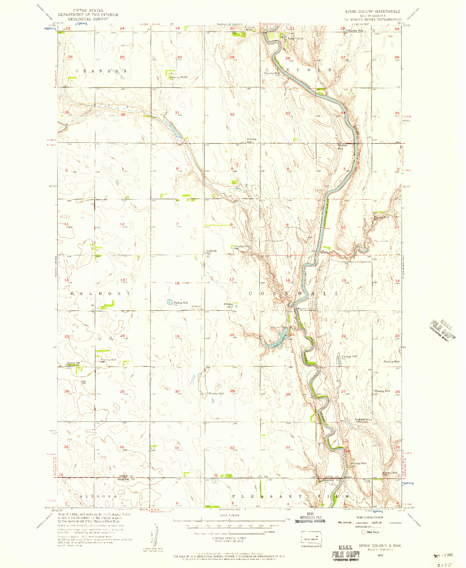 USGS 1:24000-SCALE QUADRANGLE FOR SPINK COLONY, SD 1956