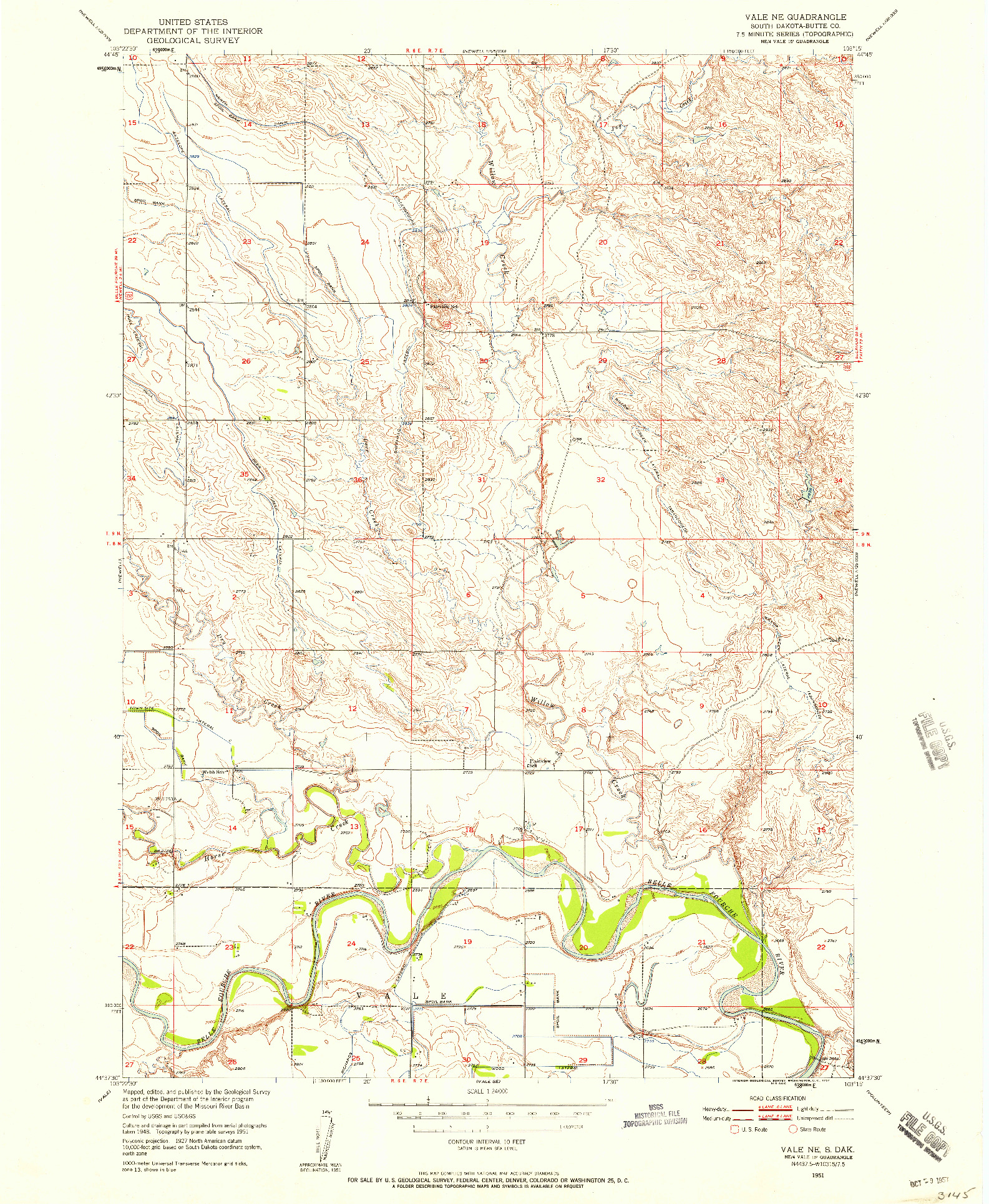 USGS 1:24000-SCALE QUADRANGLE FOR VALE NE, SD 1951