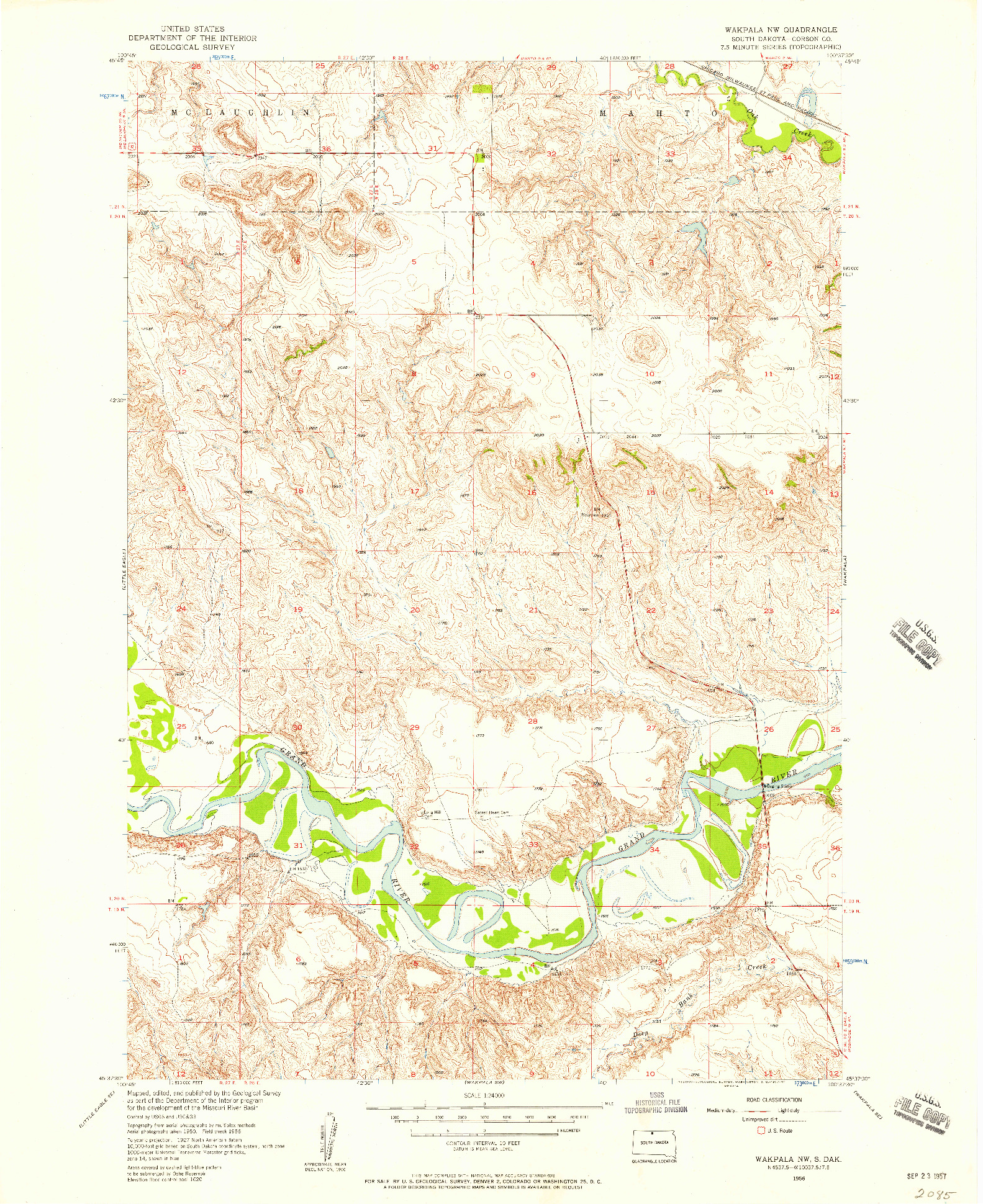 USGS 1:24000-SCALE QUADRANGLE FOR WAKPALA NW, SD 1956
