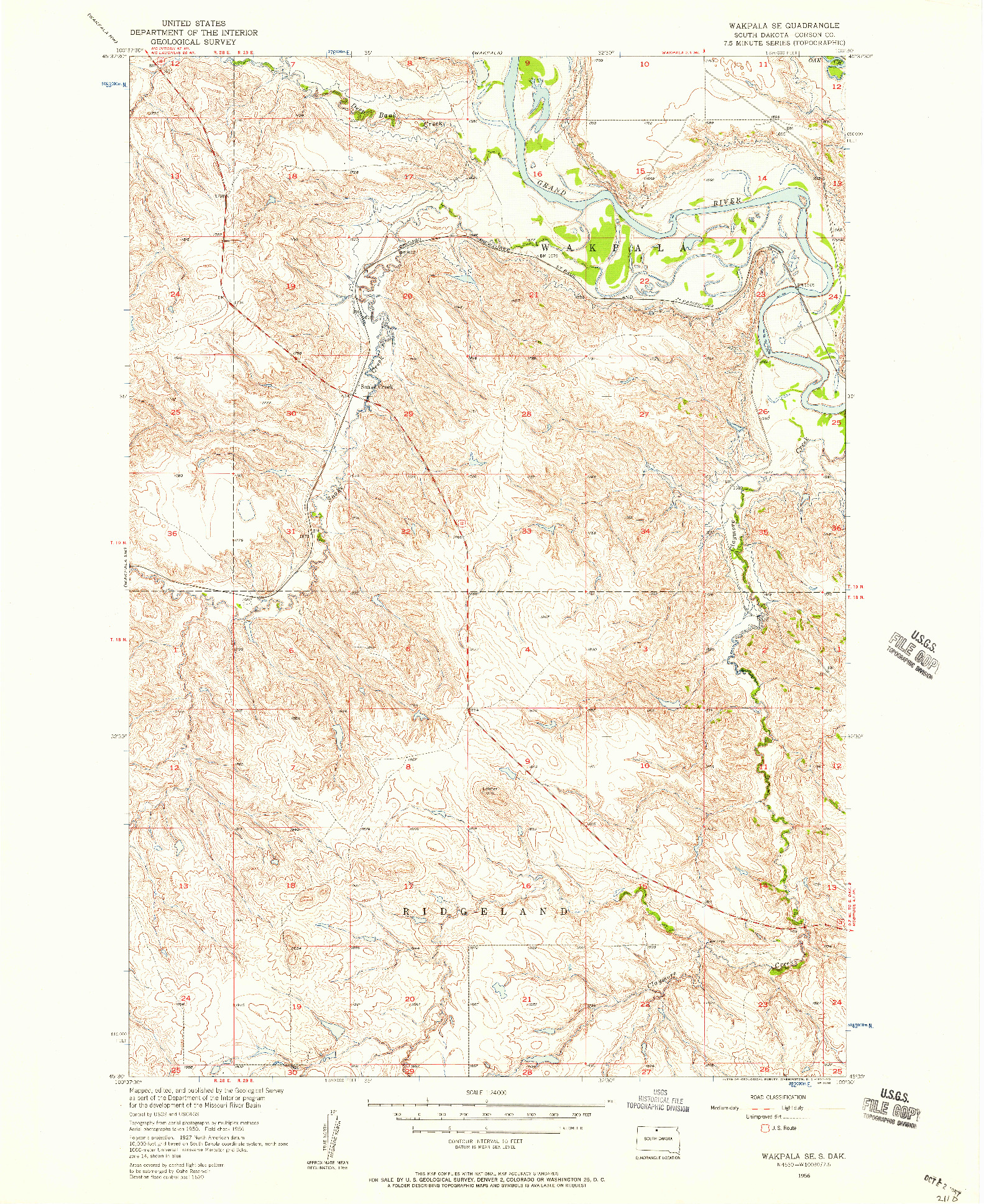 USGS 1:24000-SCALE QUADRANGLE FOR WAKPALA SE, SD 1956