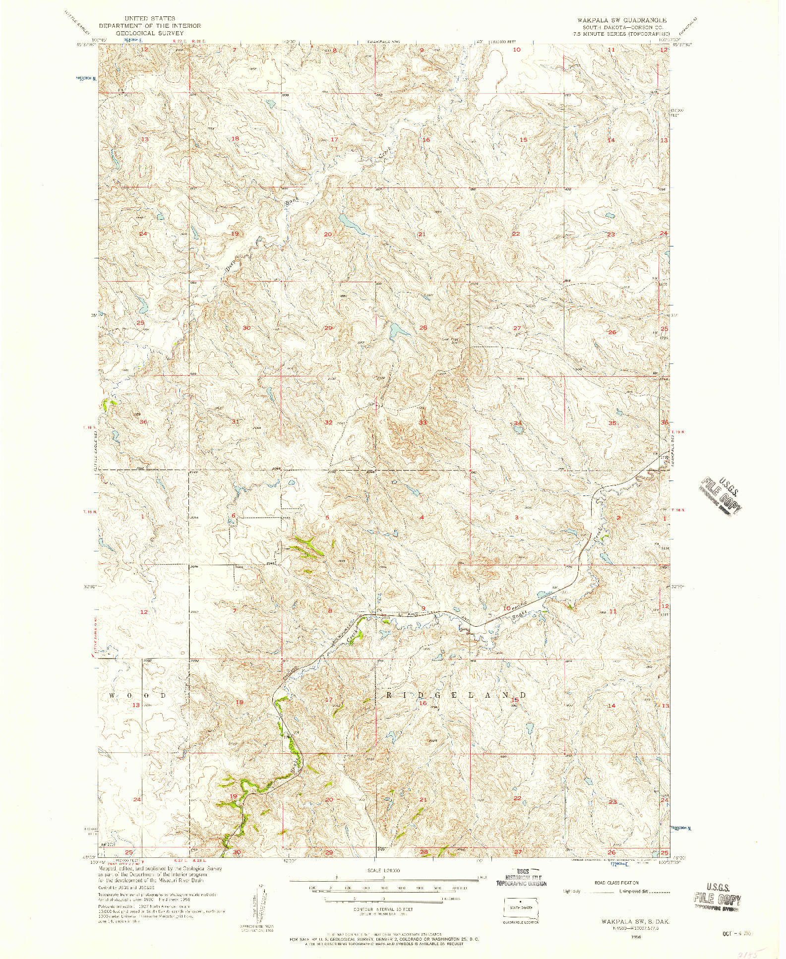 USGS 1:24000-SCALE QUADRANGLE FOR WAKPALA SW, SD 1956