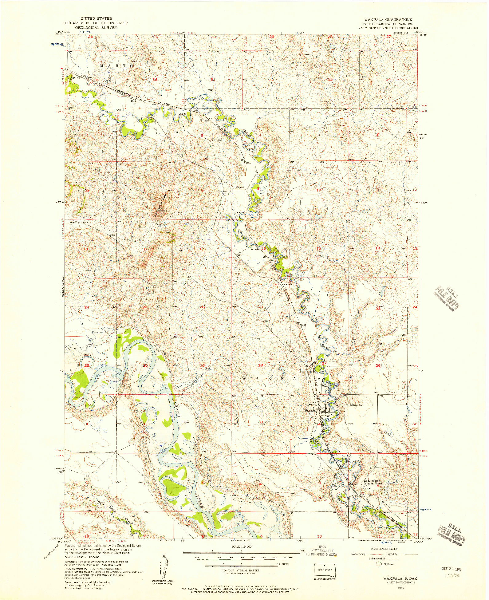 USGS 1:24000-SCALE QUADRANGLE FOR WAKPALA, SD 1956